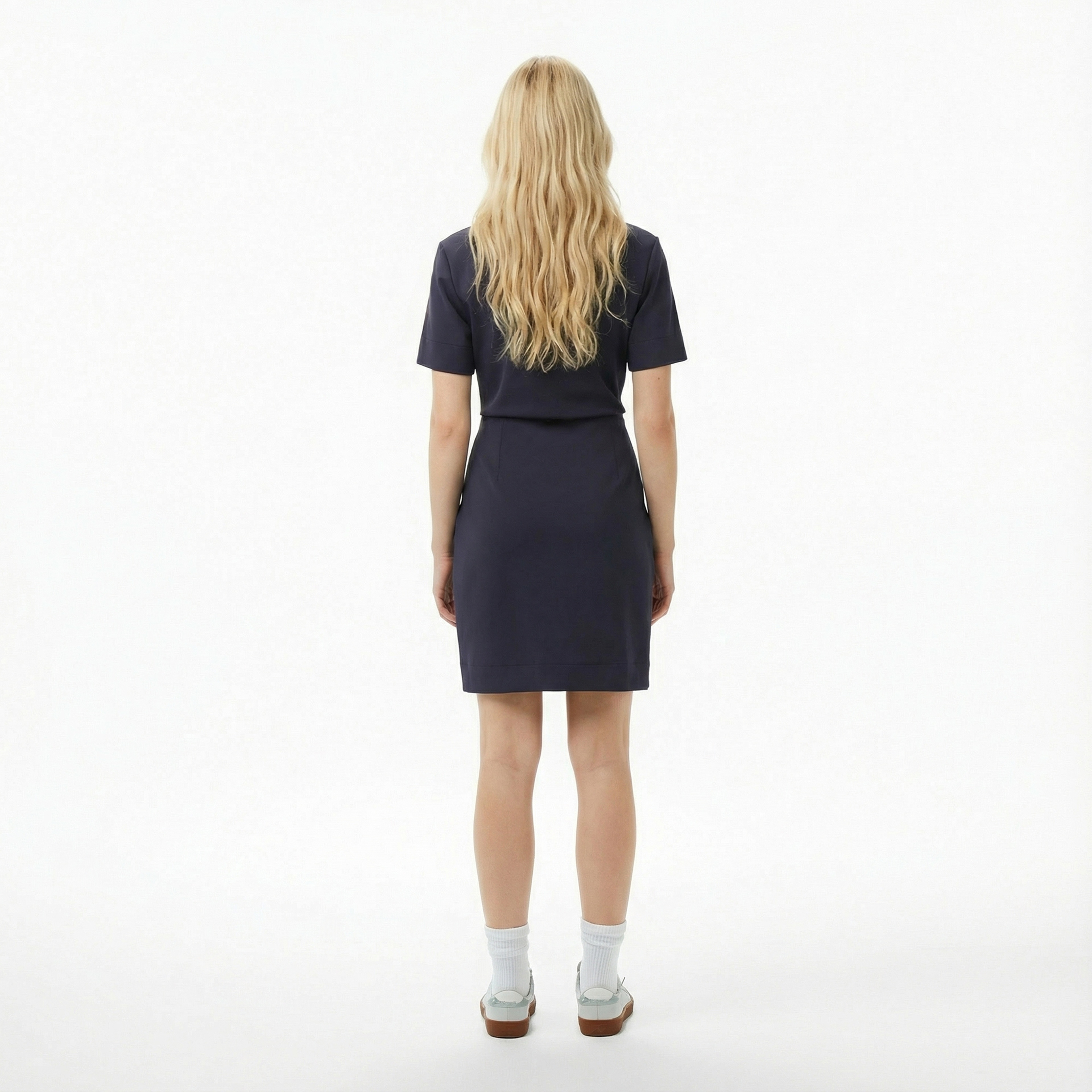 Kadın Classic Fit Kısa Kollu Dik Yaka Lacivert Elbise