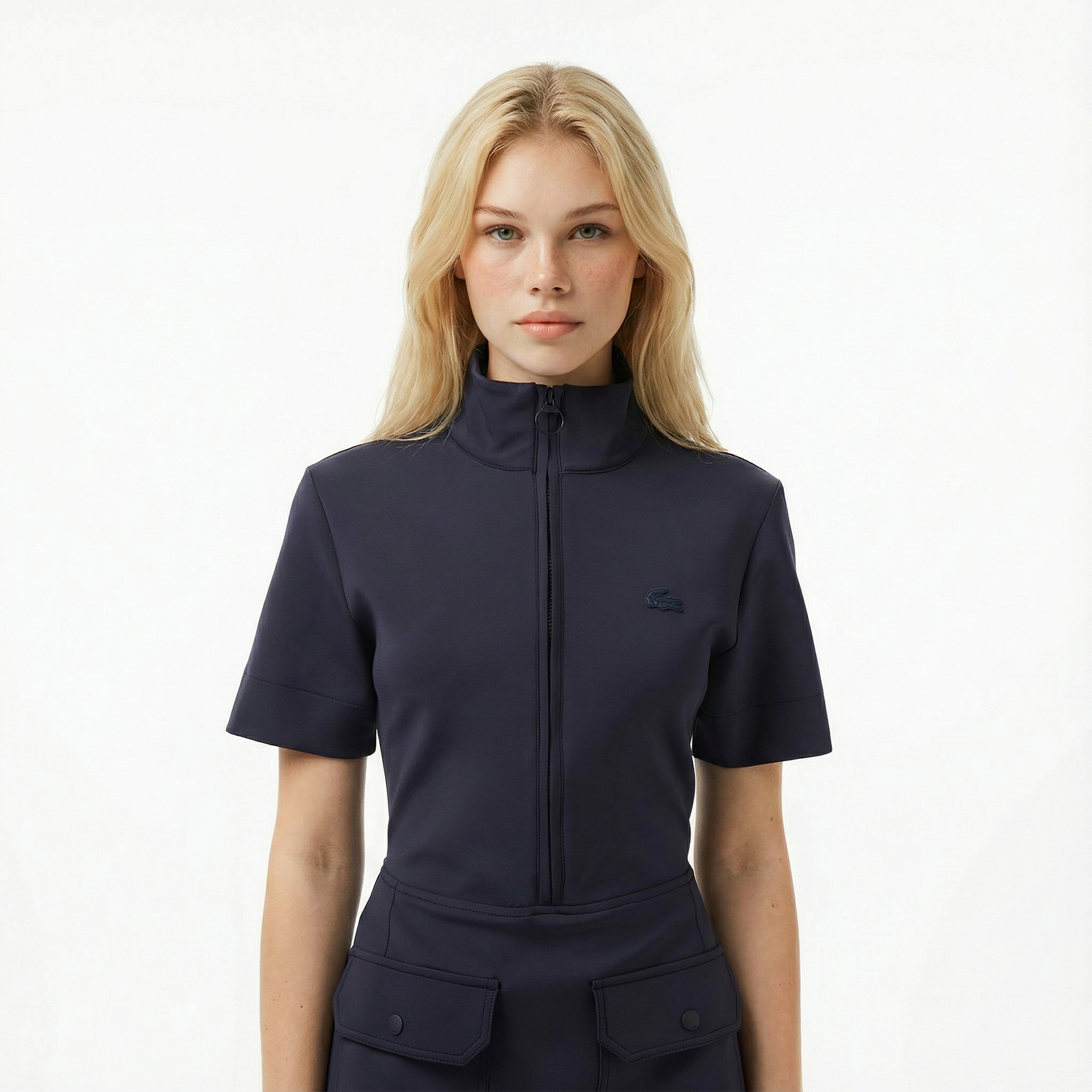 Kadın Classic Fit Kısa Kollu Dik Yaka Lacivert Elbise