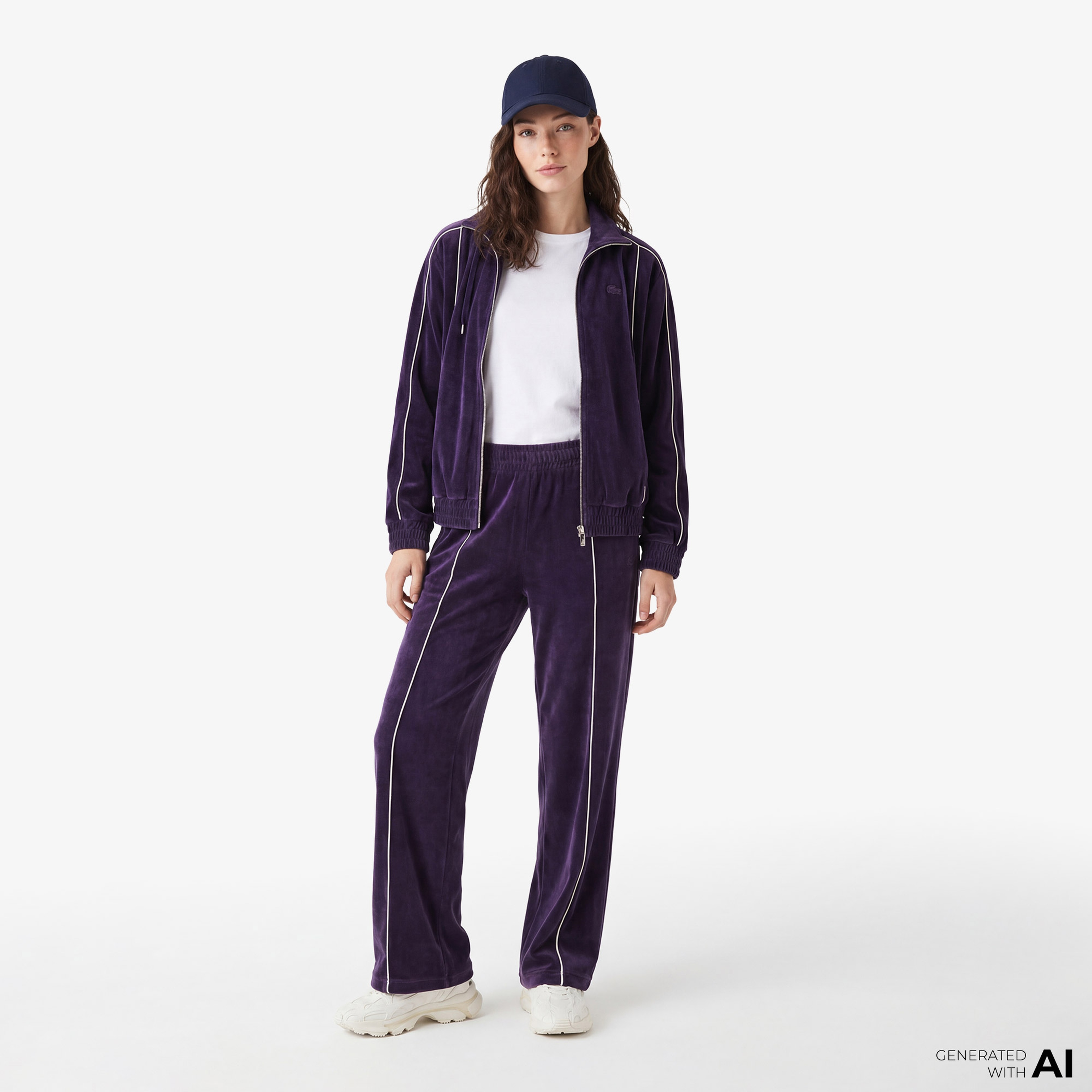 Lacoste Kadın Oversize Fit Fermuarlı Mor Sweatshirt