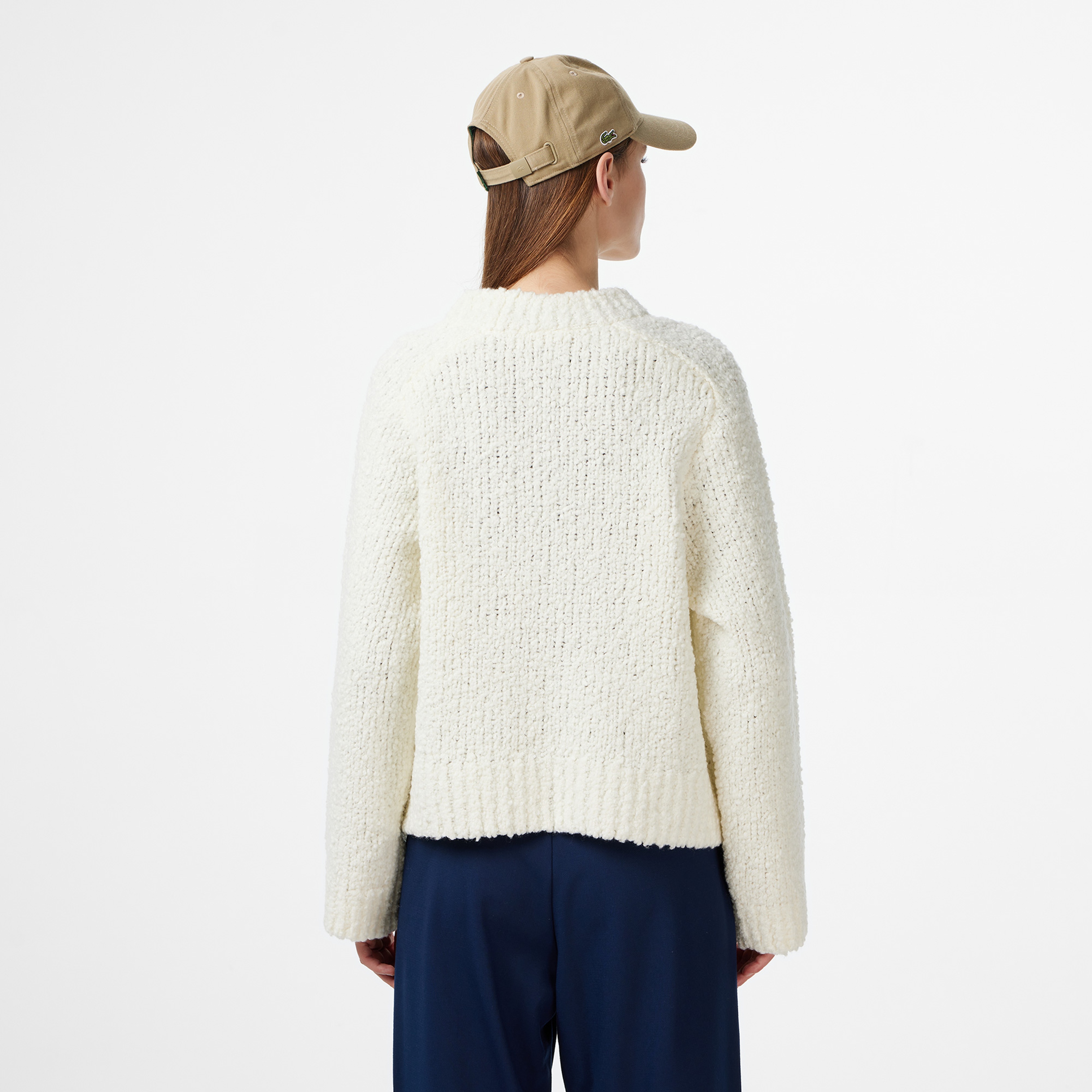 Kadın Classic Fit Bisiklet Yaka Yün Krem Kazak