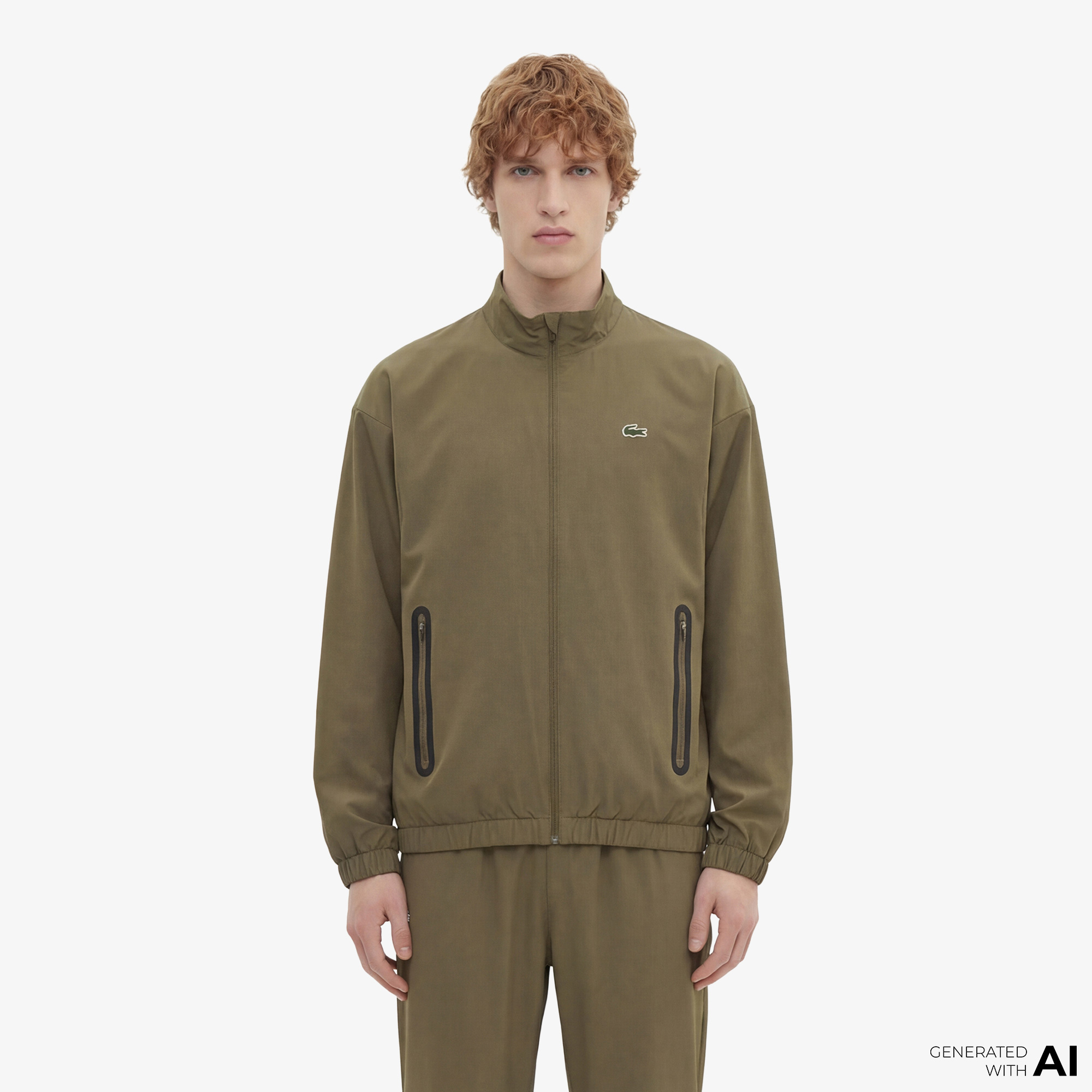 Lacoste Erkek Regular Fit Fermuarlı Baskılı Haki Eşofman Takımı