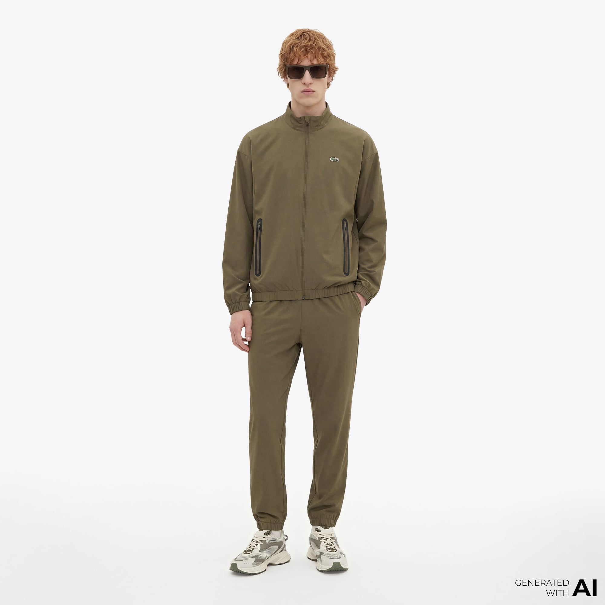 Lacoste Erkek Regular Fit Fermuarlı Baskılı Haki Eşofman Takımı