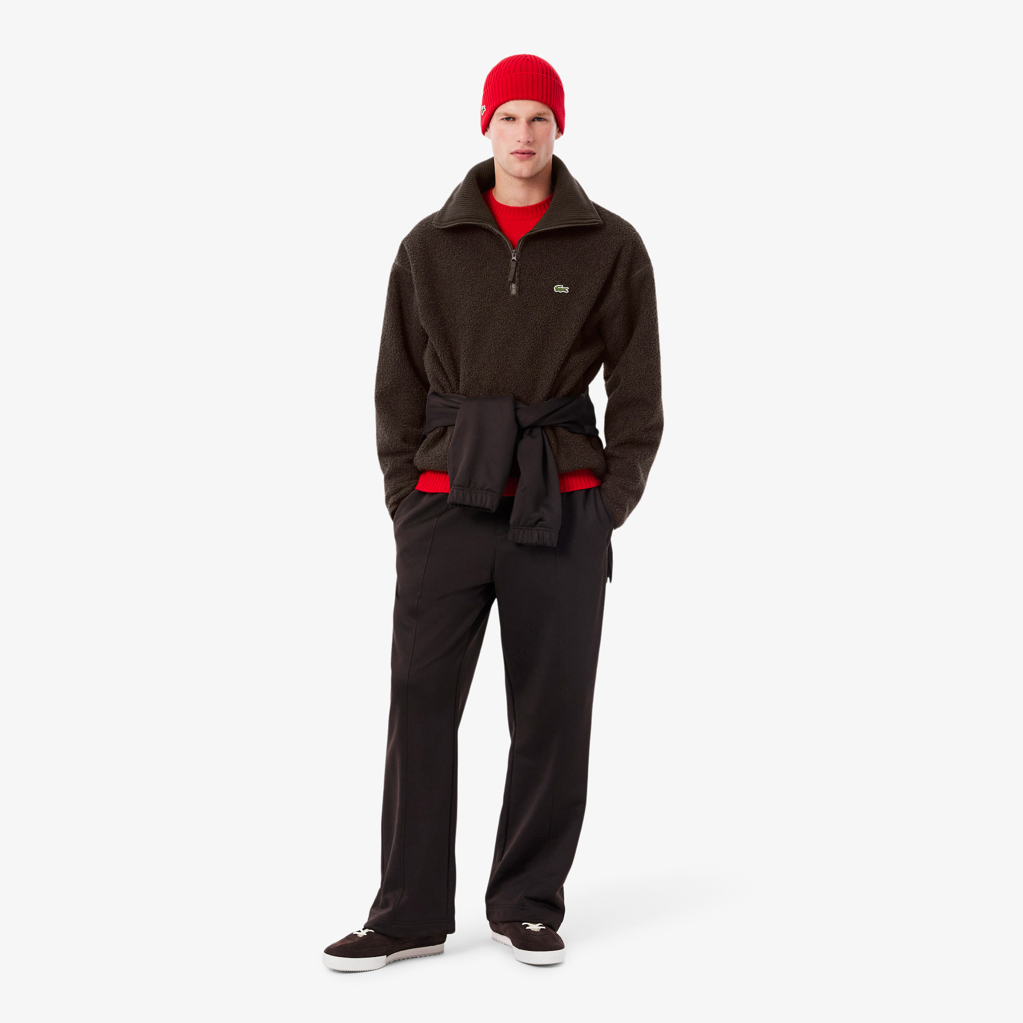 Lacoste Erkek Loose Fit Yarım Fermuarlı Kahverengi Sweatshirt