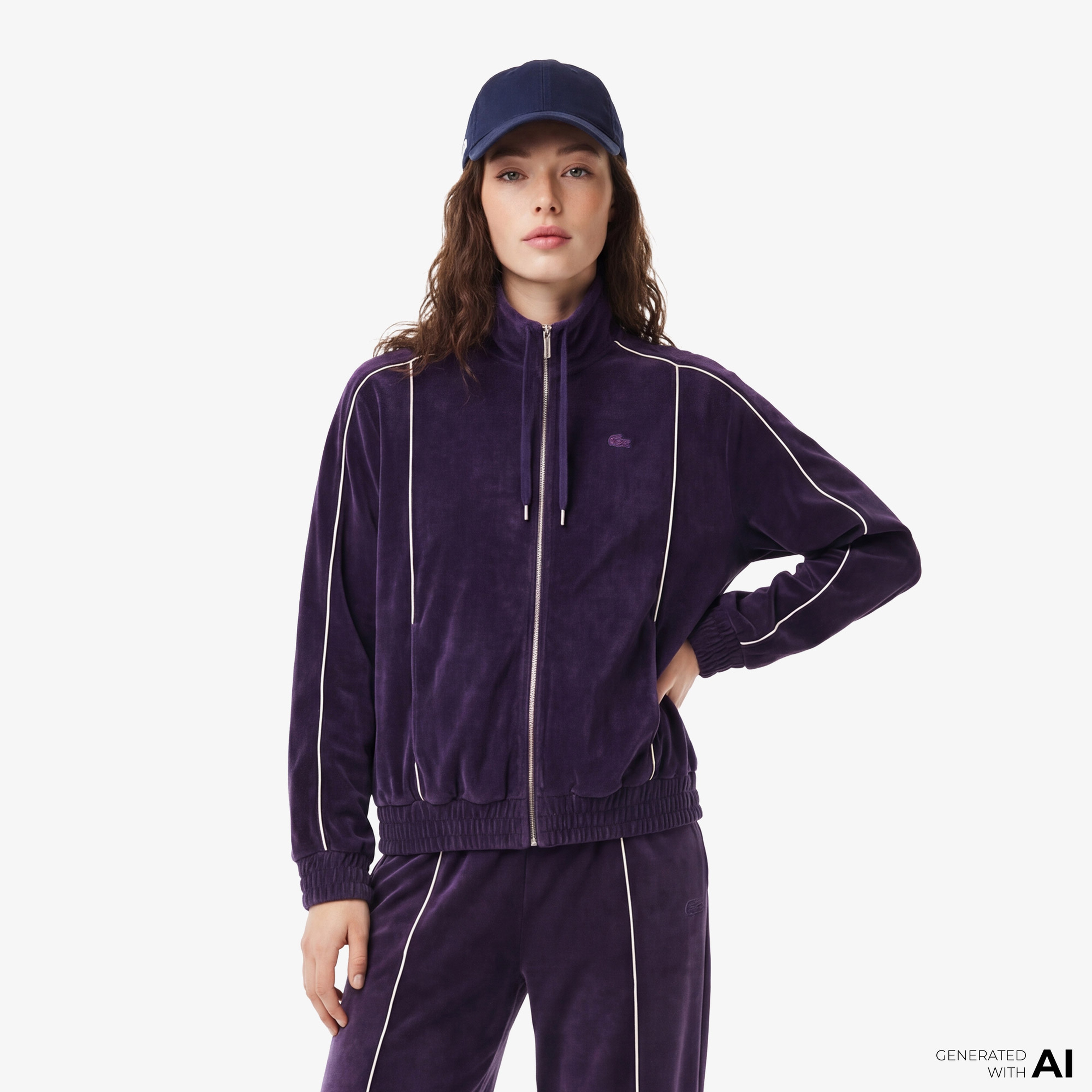 Lacoste Kadın Oversize Fit Fermuarlı Mor Sweatshirt