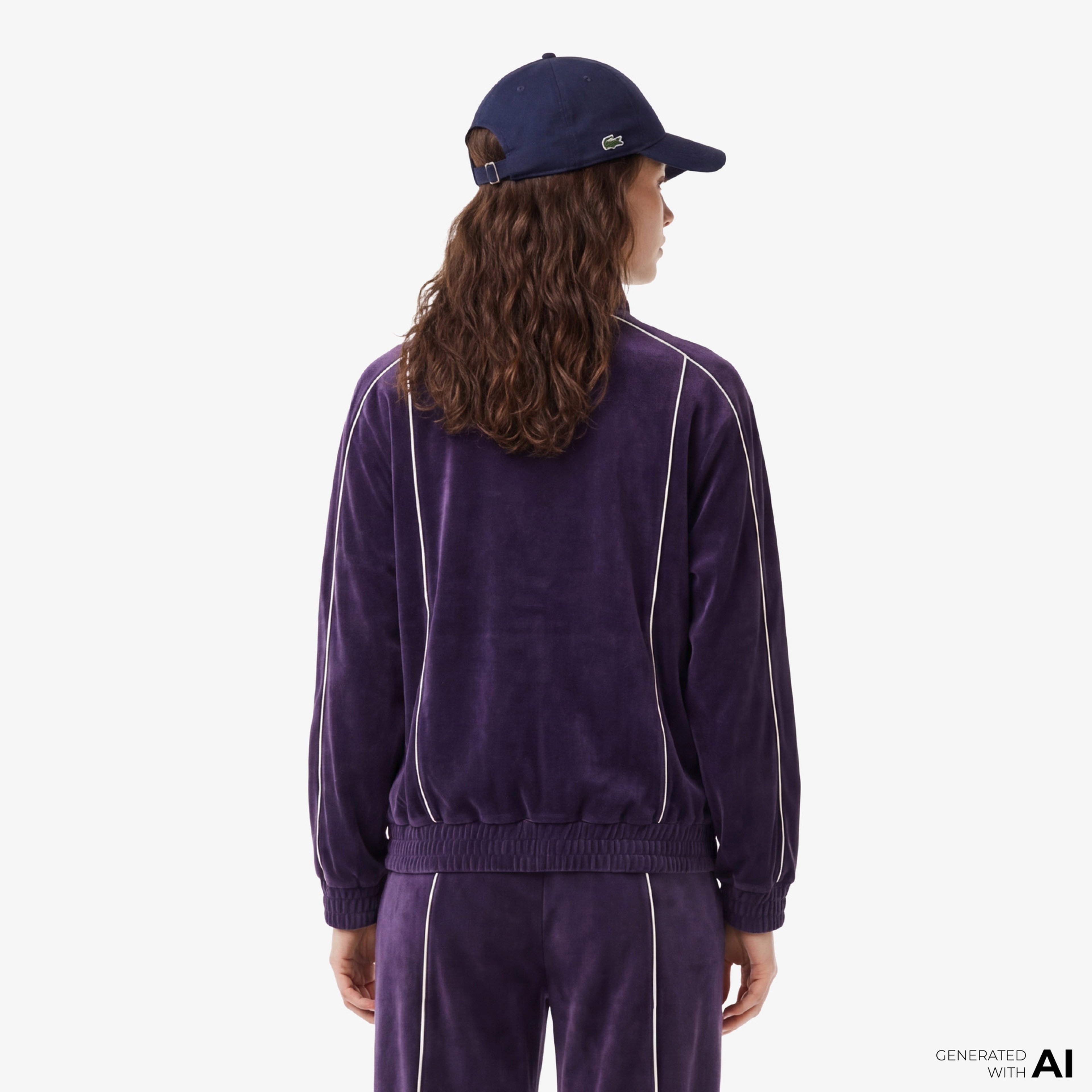 Lacoste Kadın Oversize Fit Fermuarlı Mor Sweatshirt