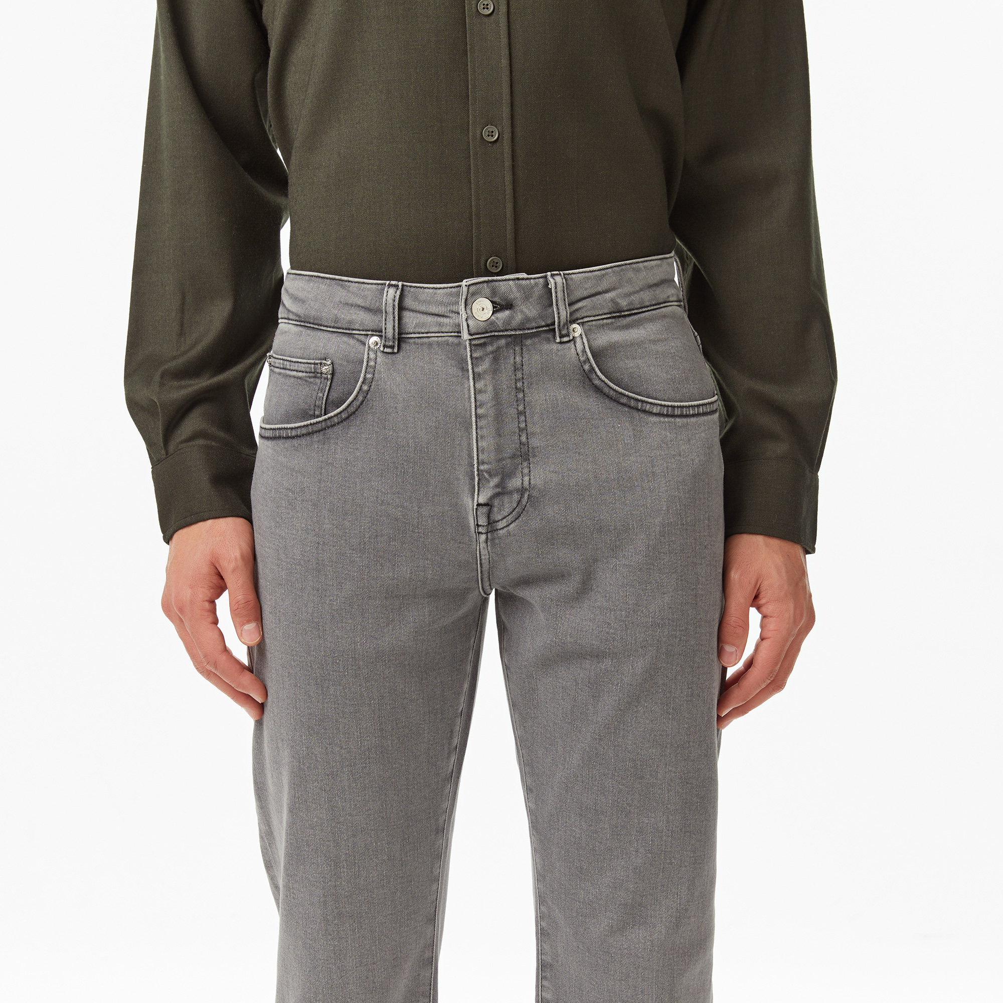 Erkek Regular Fit Gri Jean Pantolon