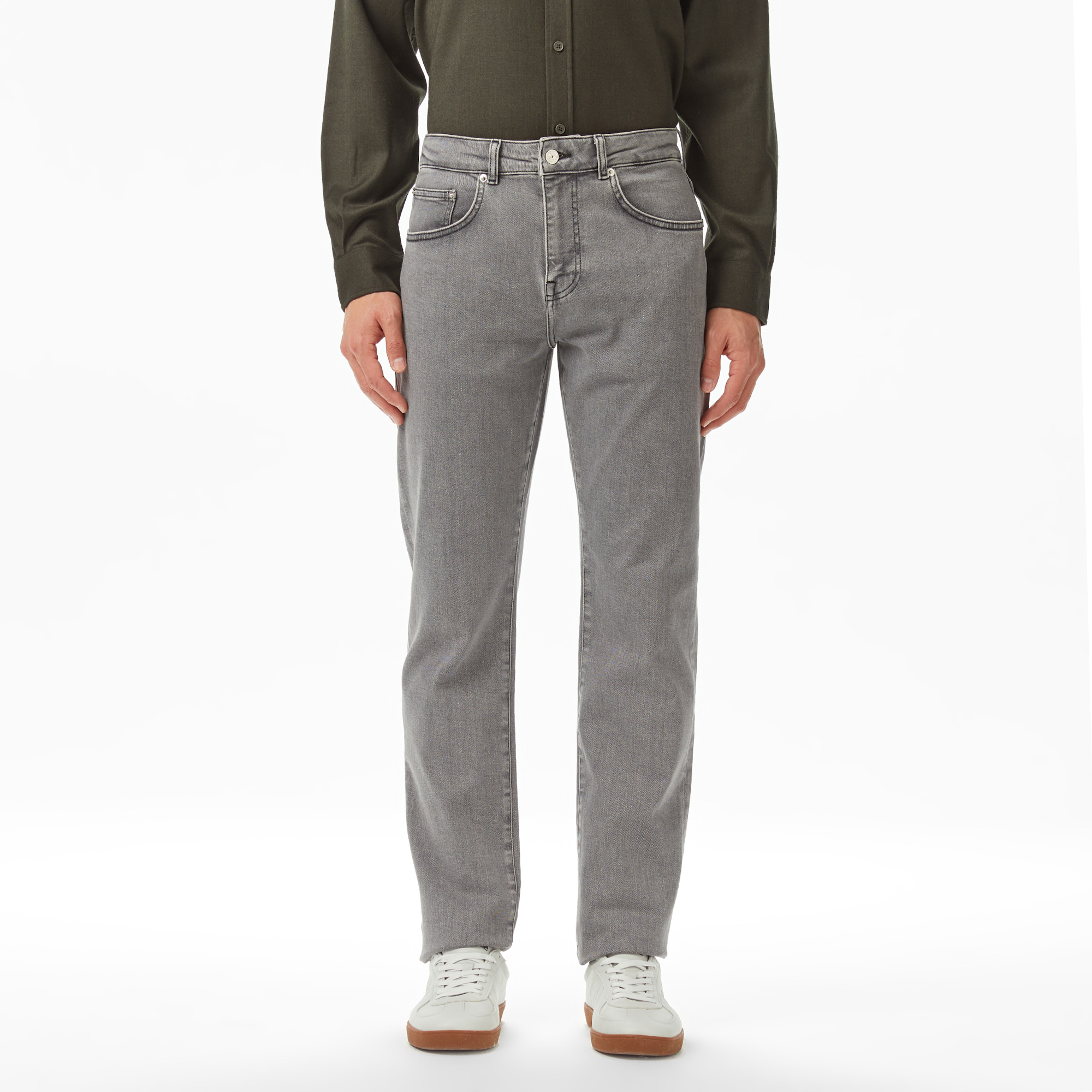 Erkek Regular Fit Gri Jean Pantolon