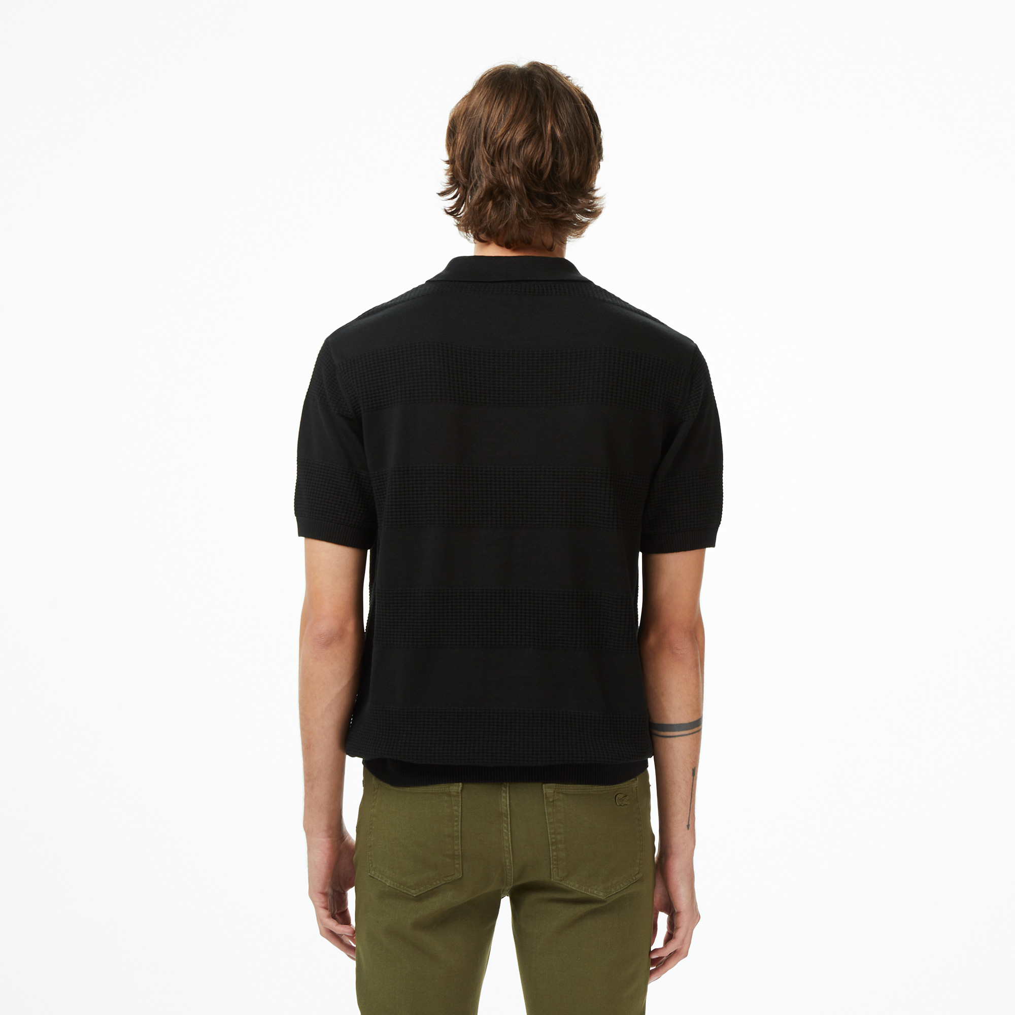 Erkek Classic Fit Kısa Kollu Polo Yaka Çizgili Siyah Triko