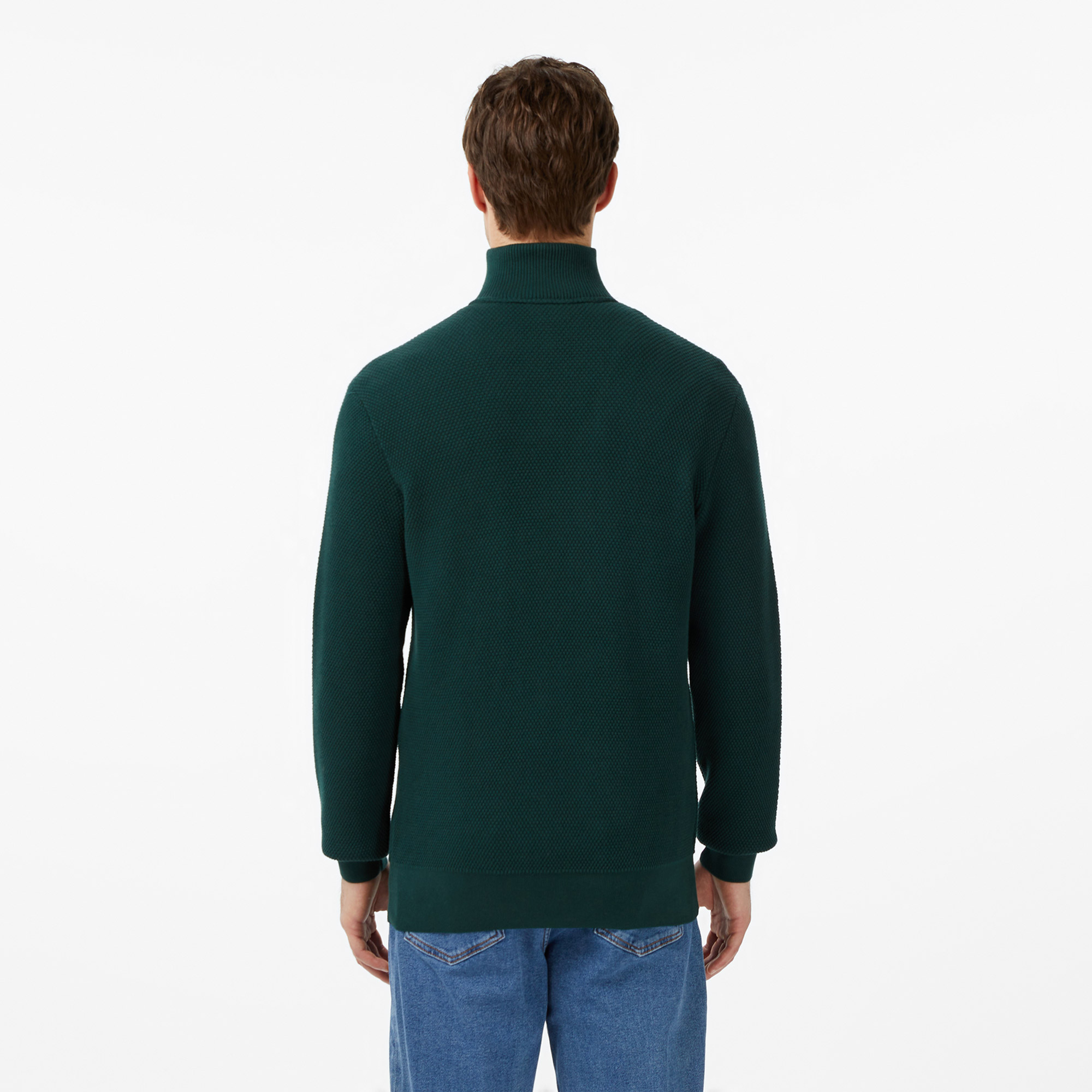 Erkek Classic Fit Yarım Fermuarlı Yeşil Kazak