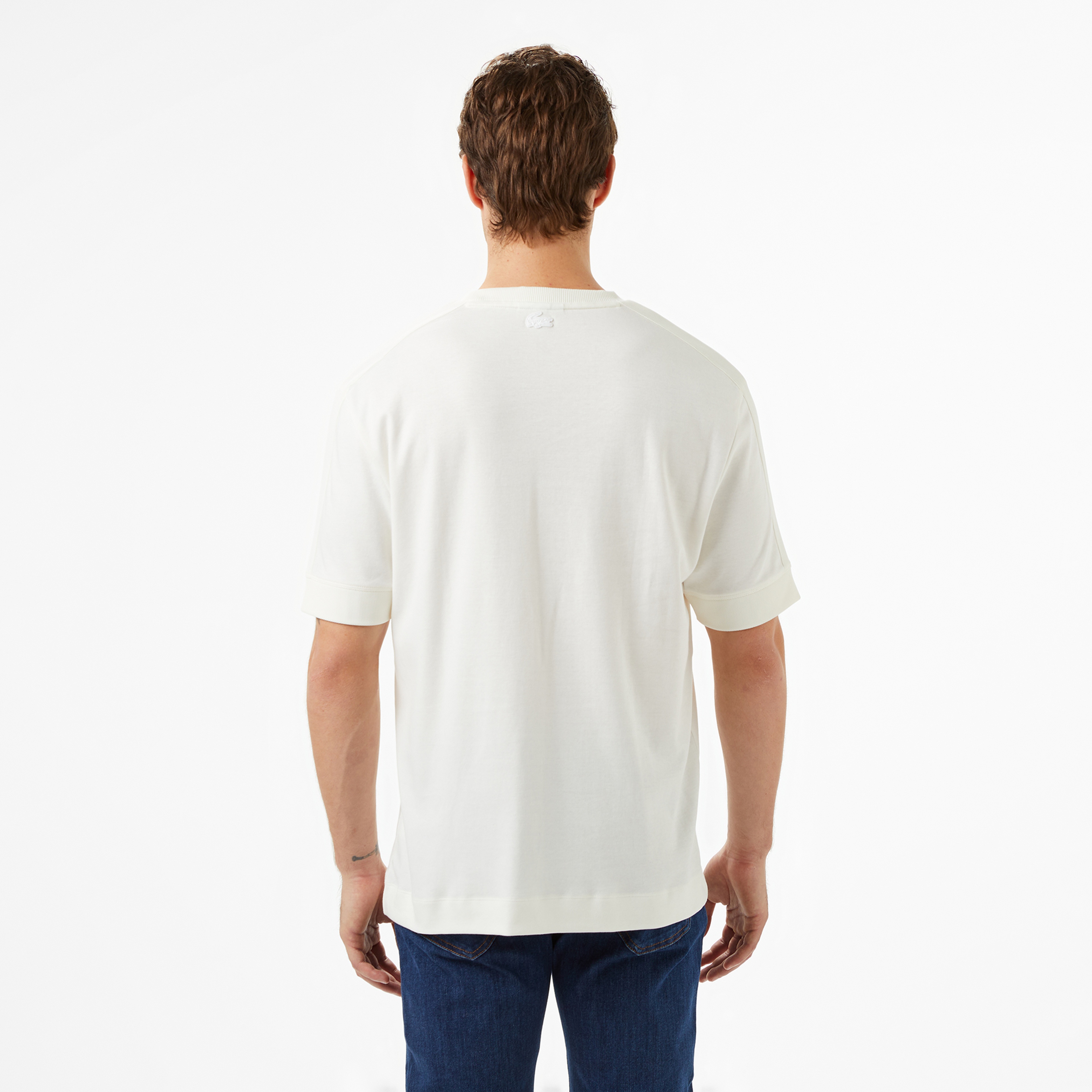 Lacoste Erkek Loose Fit Bisiklet Yaka Baskılı Beyaz T-Shirt