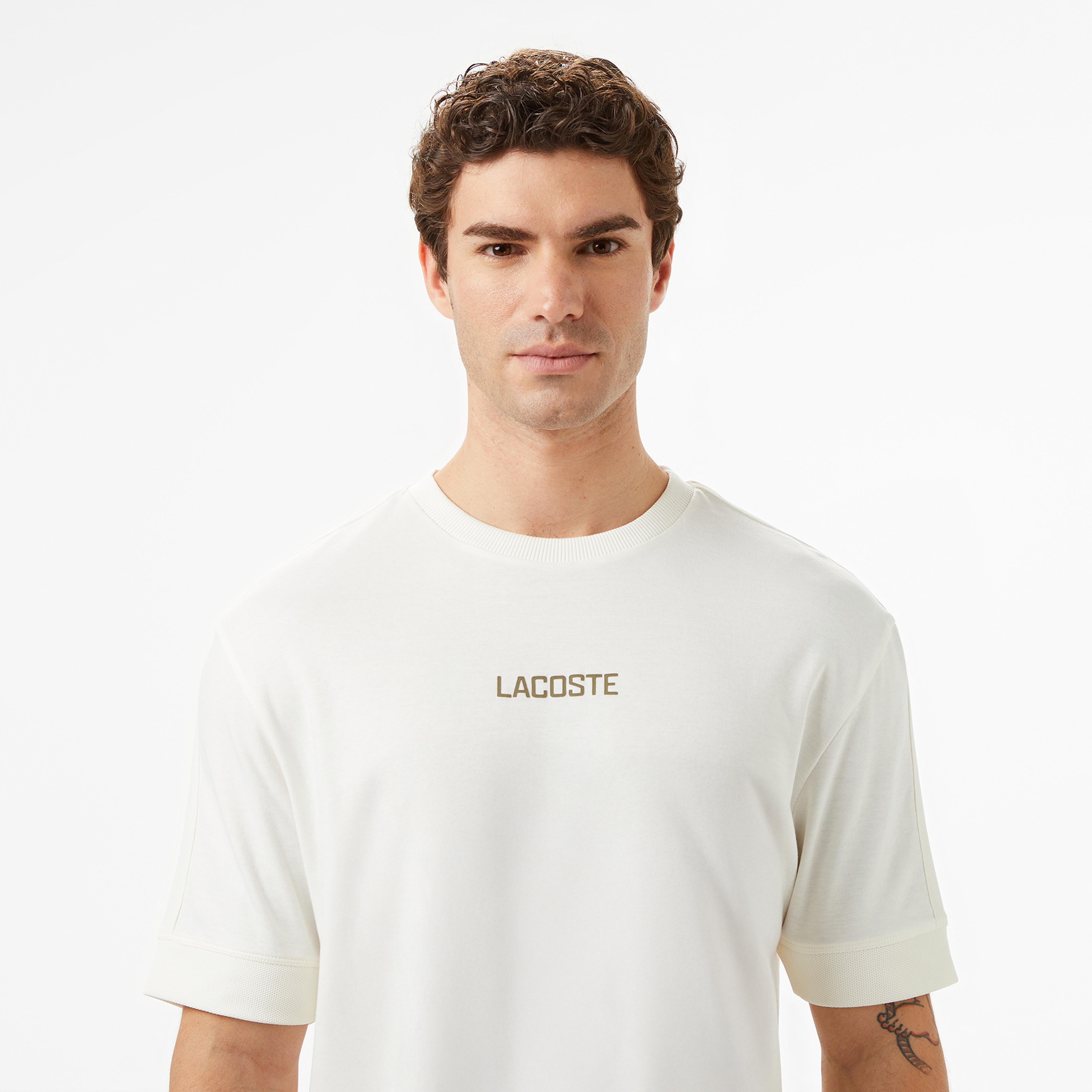 Lacoste Erkek Loose Fit Bisiklet Yaka Baskılı Beyaz T-Shirt