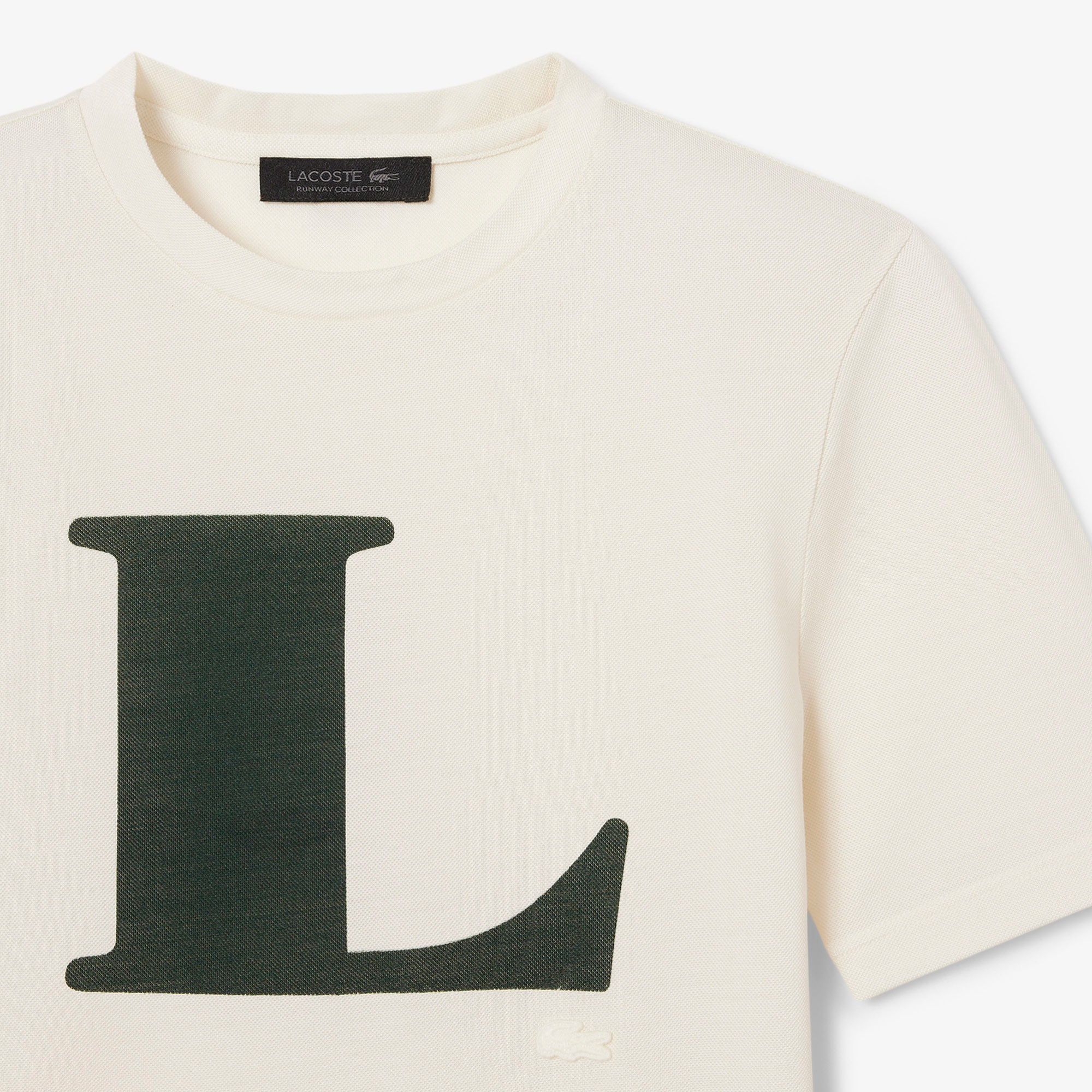 Lacoste Runway Kadın Bisiklet Yaka Baskılı İpek Beyaz T-Shirt