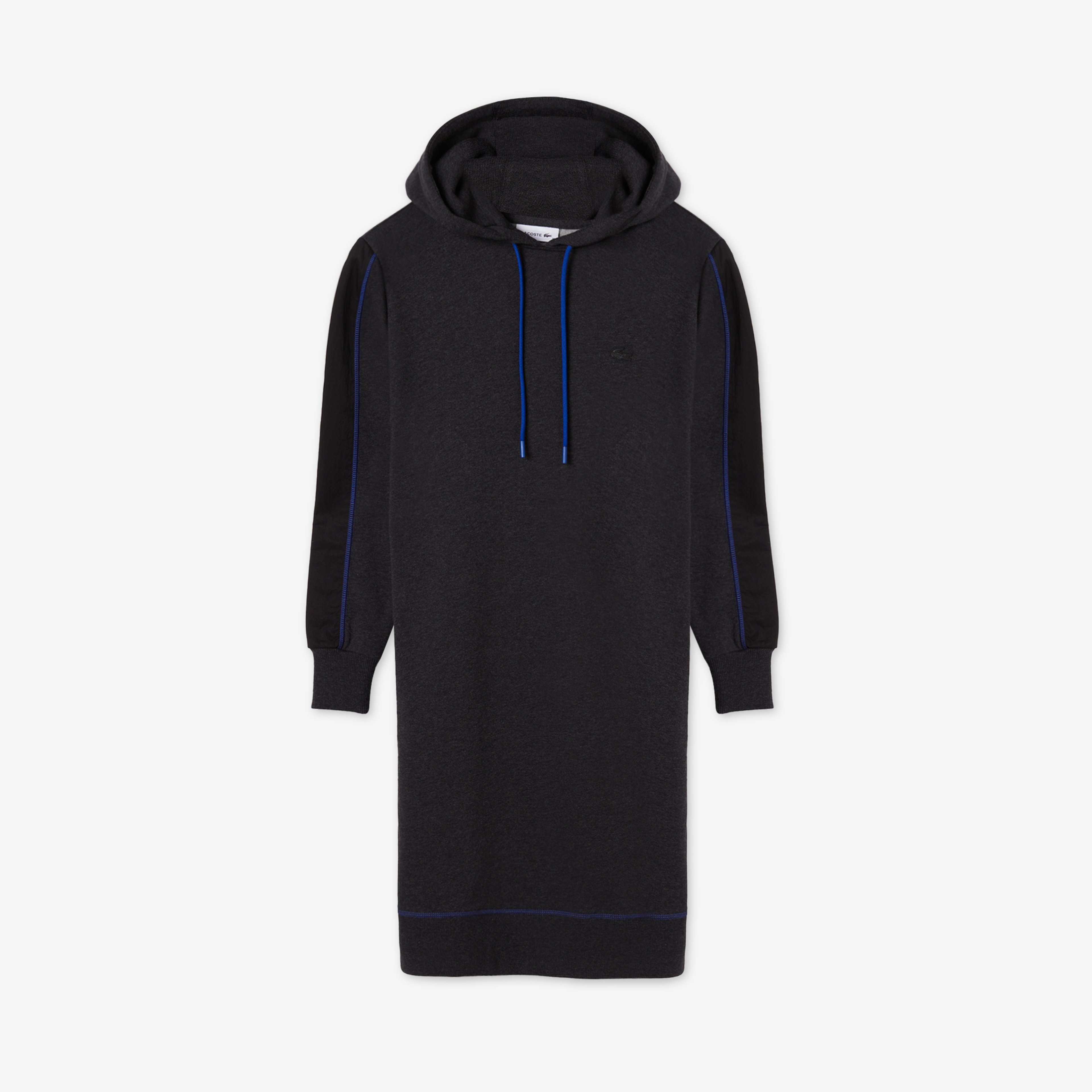 Kadın Loose Fit Uzun Kollu Kapüşonlu Desenli Siyah Elbise