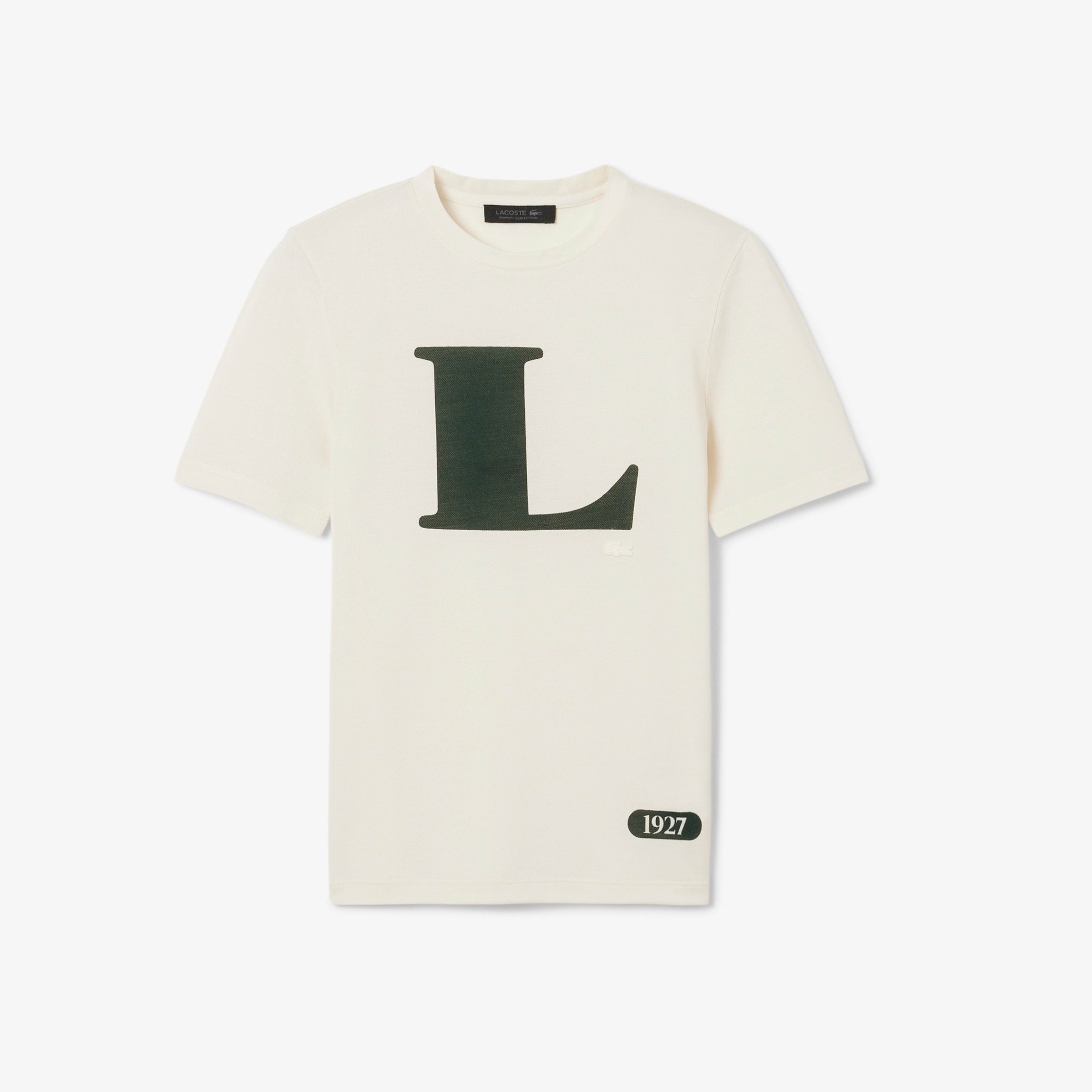 Lacoste Runway Kadın Bisiklet Yaka Baskılı İpek Beyaz T-Shirt