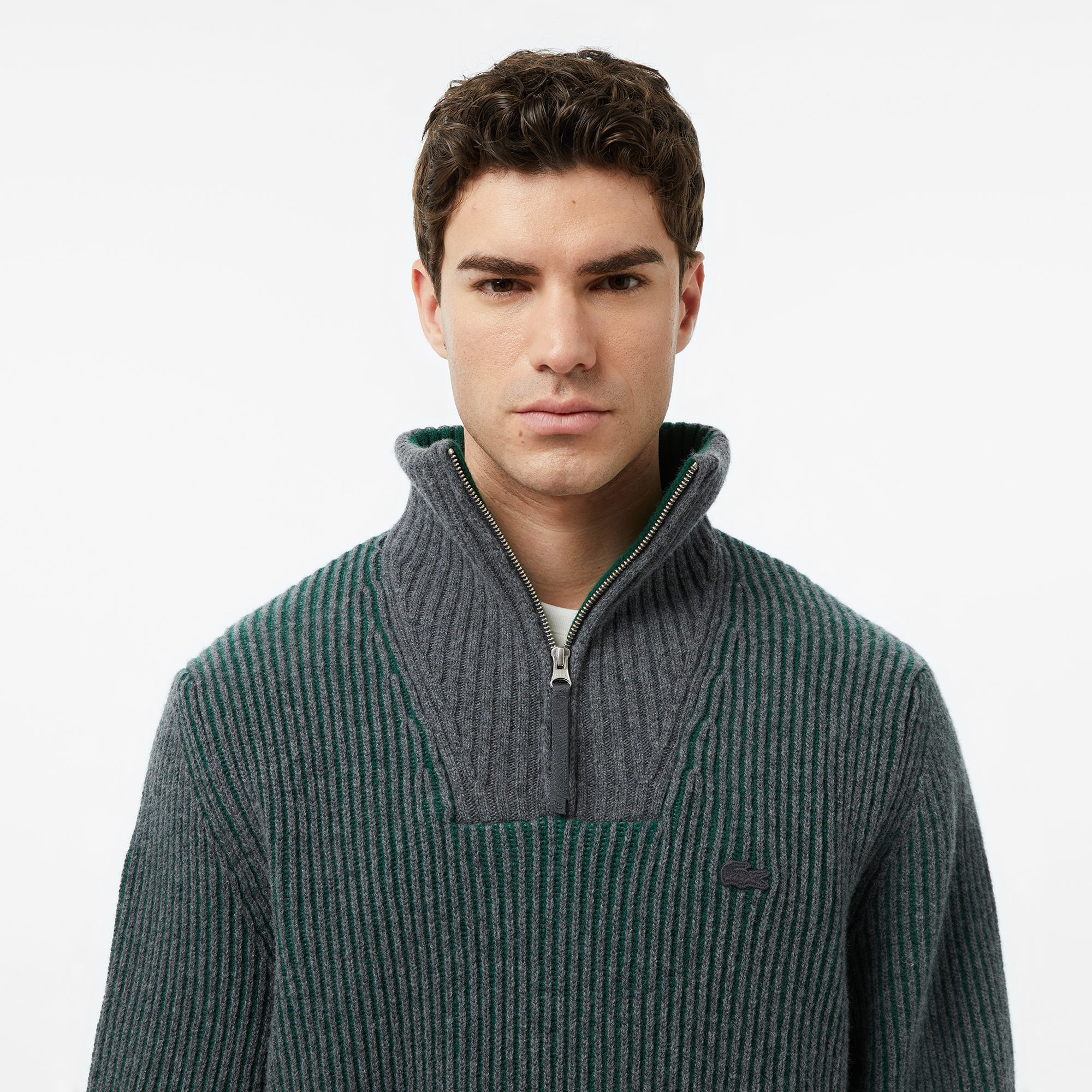 Erkek Classic Fit Polo Yaka Gri Kazak