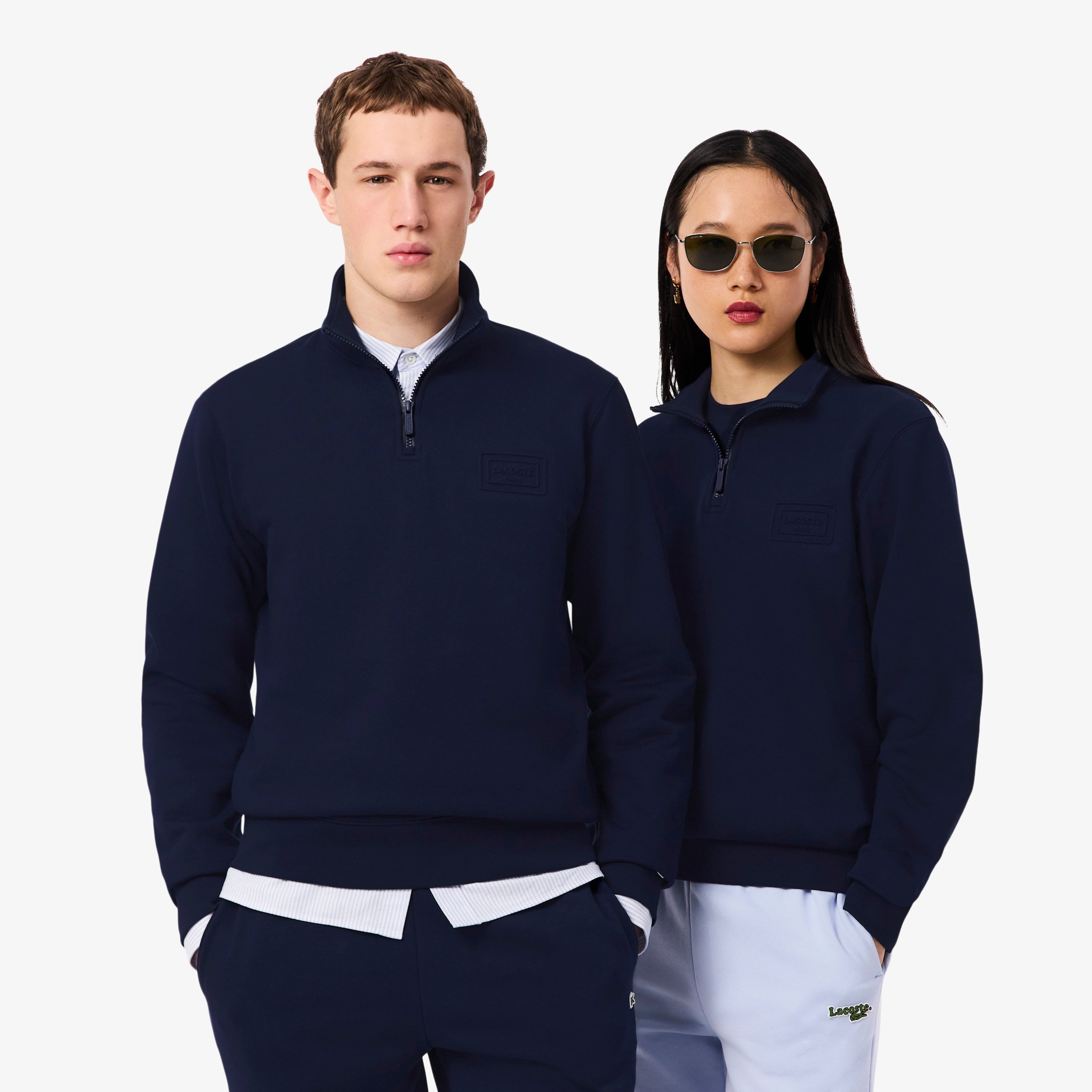 Unisex Classic Fit Yarım Fermuarlı Lacivert Sweatshirt