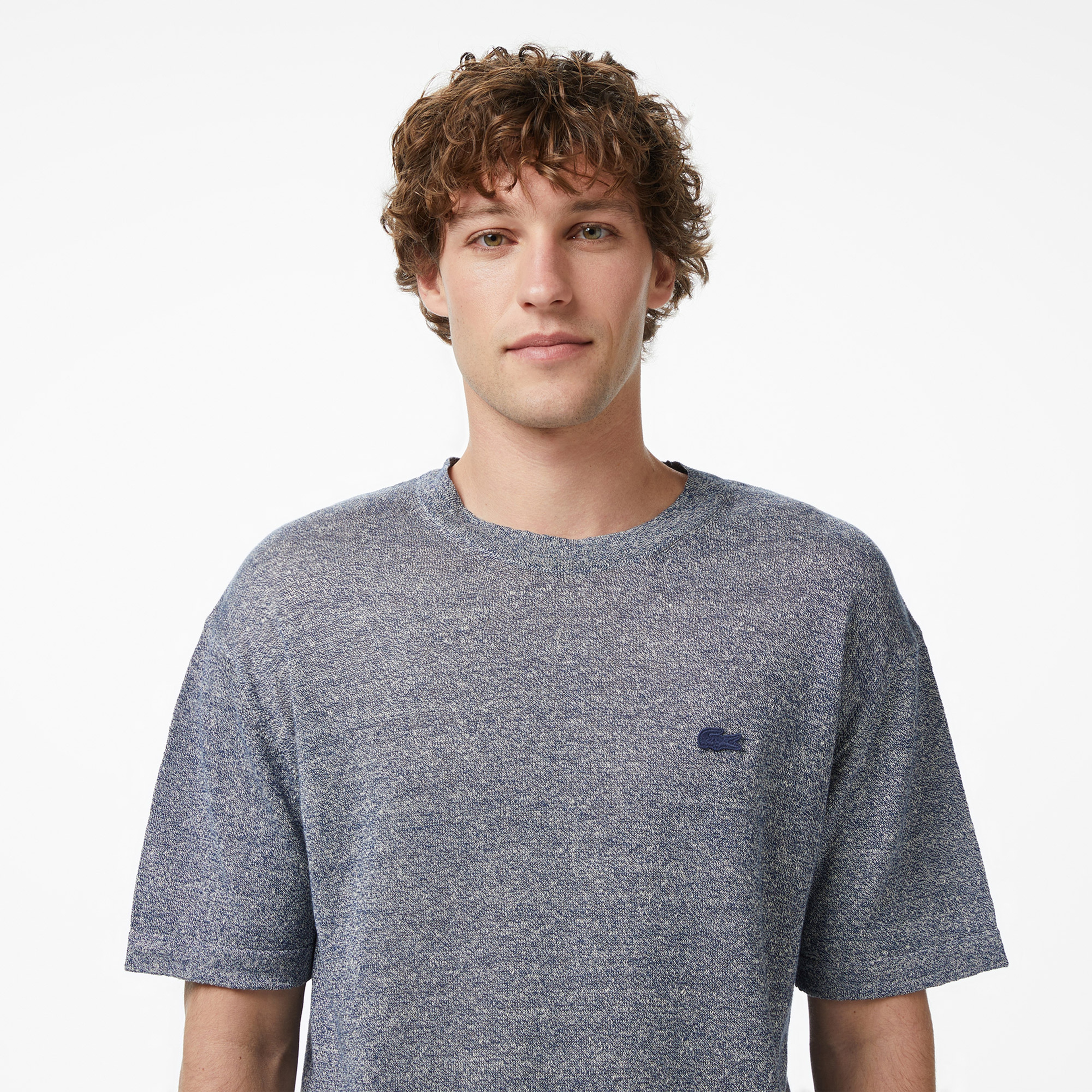 Lacoste Erkek Classic Fit Kısa Kollu Bisiklet Yaka Keten Lacivert Triko