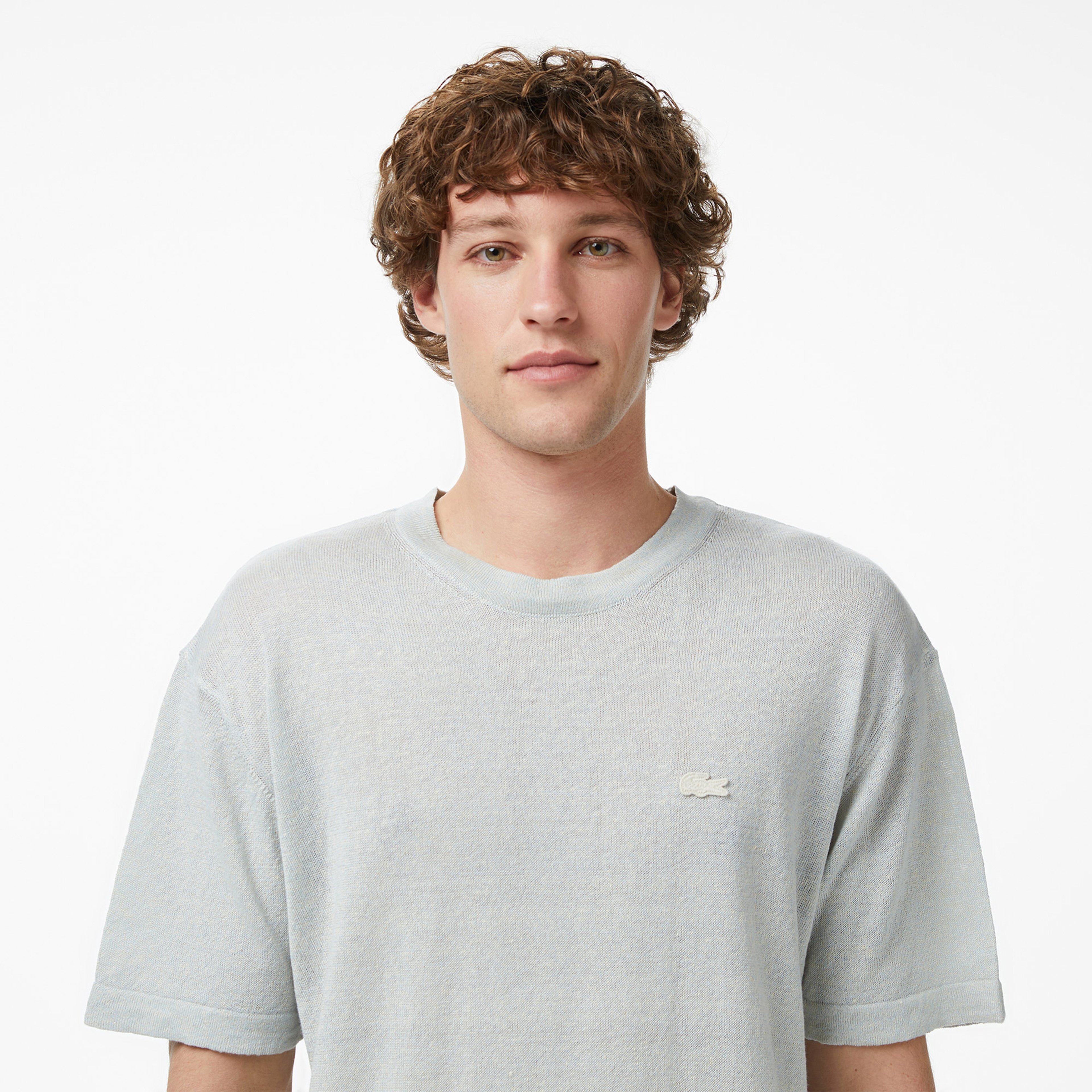 Lacoste Erkek Classic Fit Kısa Kollu Bisiklet Yaka Keten Bej Triko