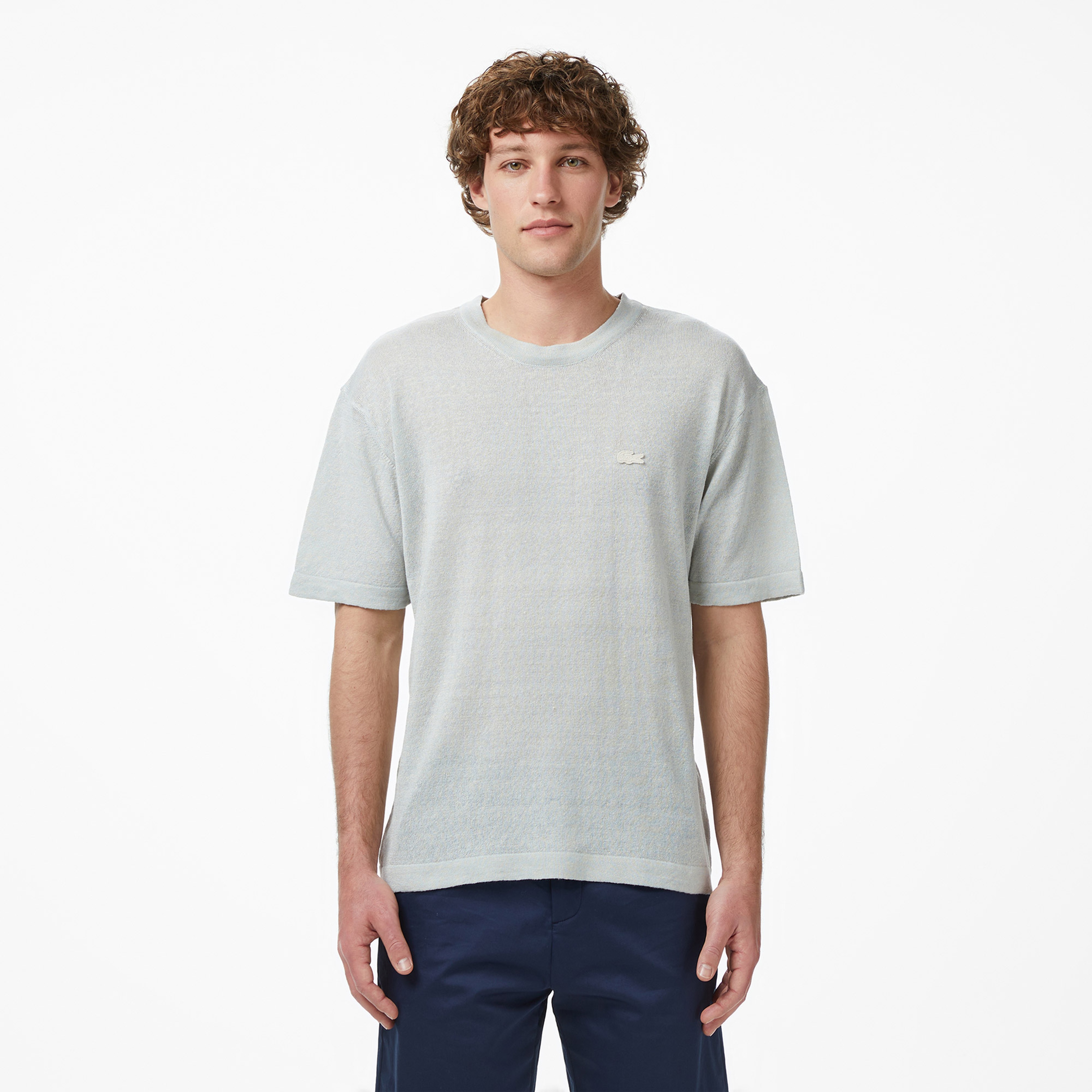 Lacoste Erkek Classic Fit Kısa Kollu Bisiklet Yaka Keten Bej Triko
