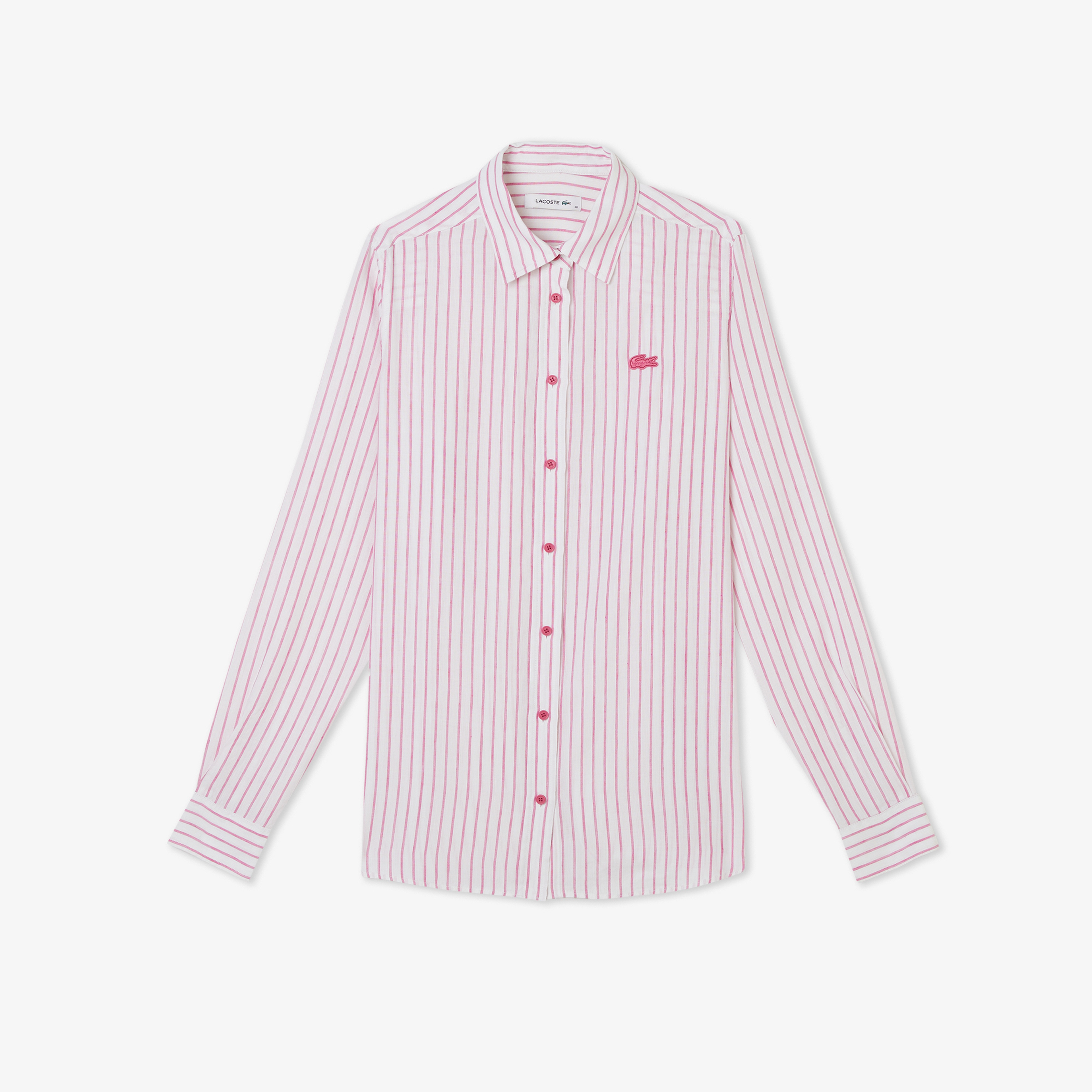 Lacoste Kadın Relaxed Fit Keten Çizgili Pembe Gömlek