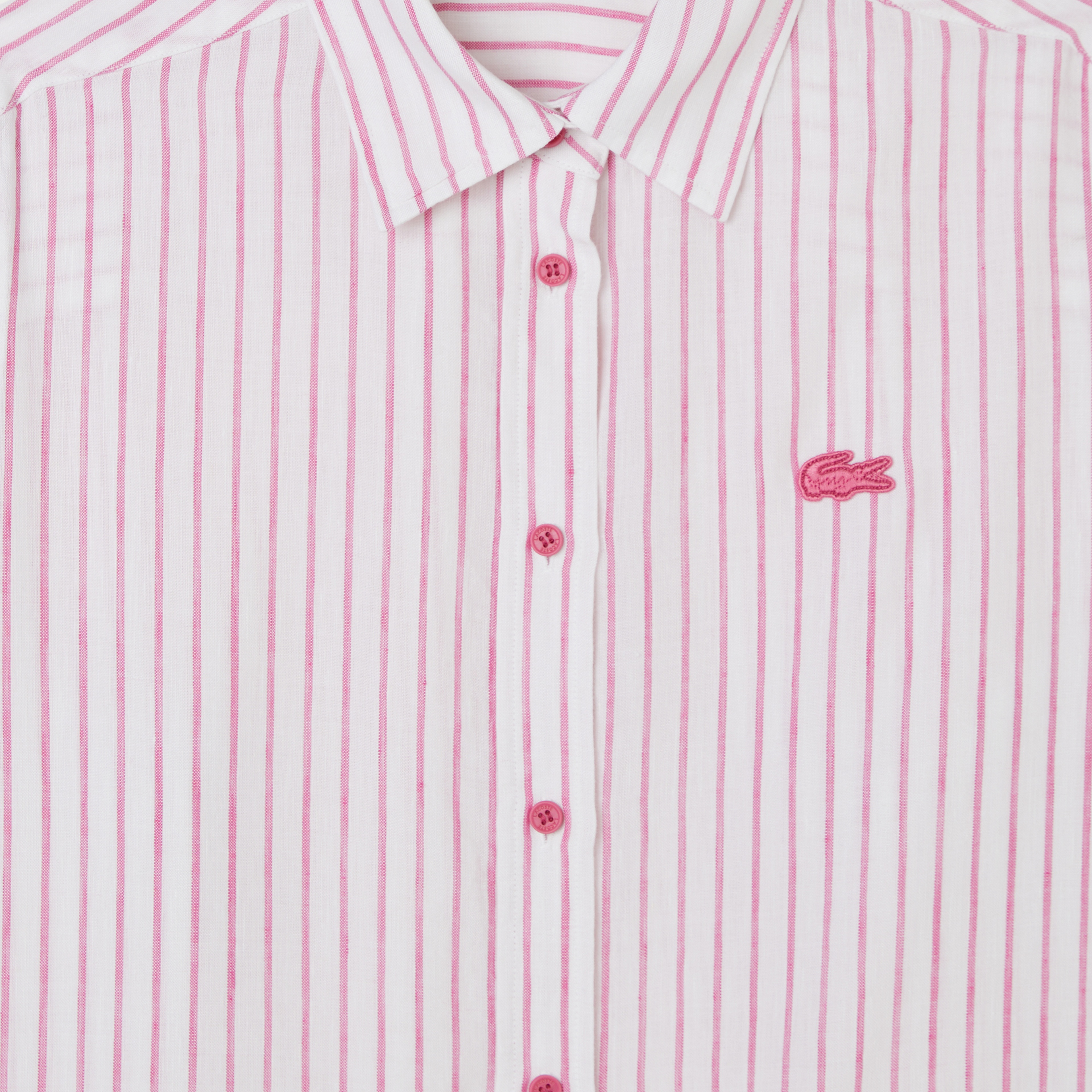 Lacoste Kadın Relaxed Fit Keten Çizgili Pembe Gömlek