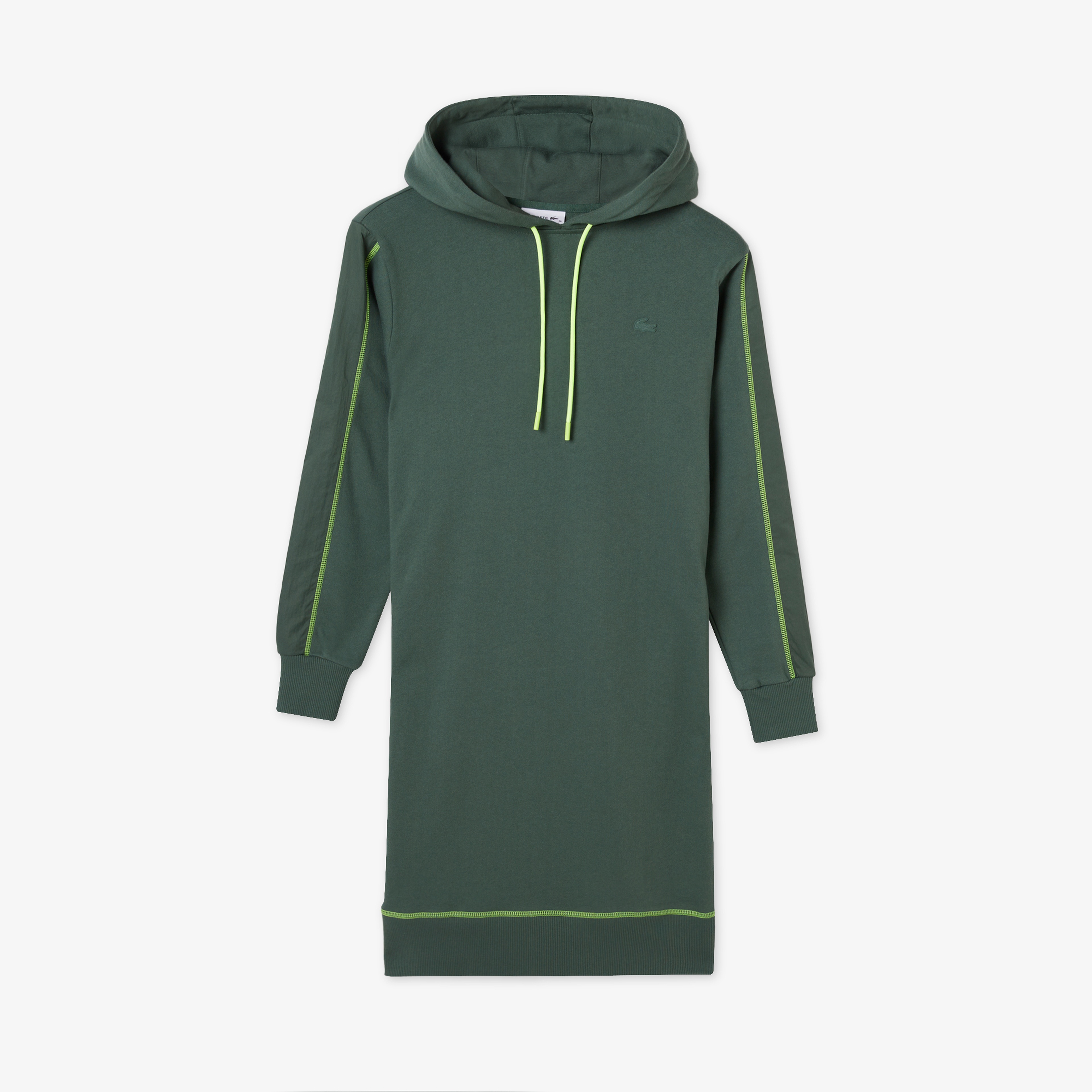 Kadın Loose Fit Uzun Kollu Kapüşonlu Desenli Haki Elbise