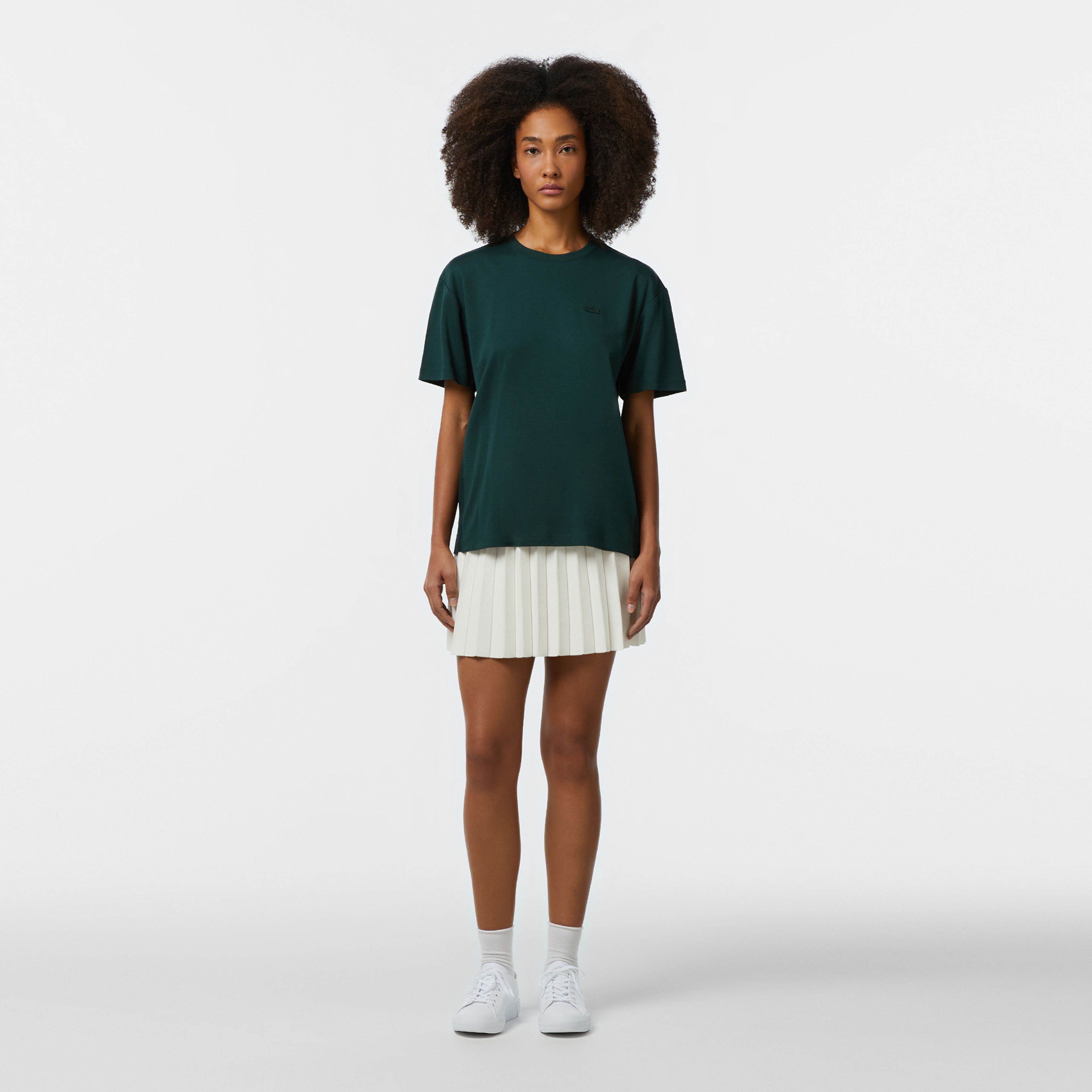 Kadın Relaxed Fit Bisiklet Yaka Koyu Yeşil T-Shirt