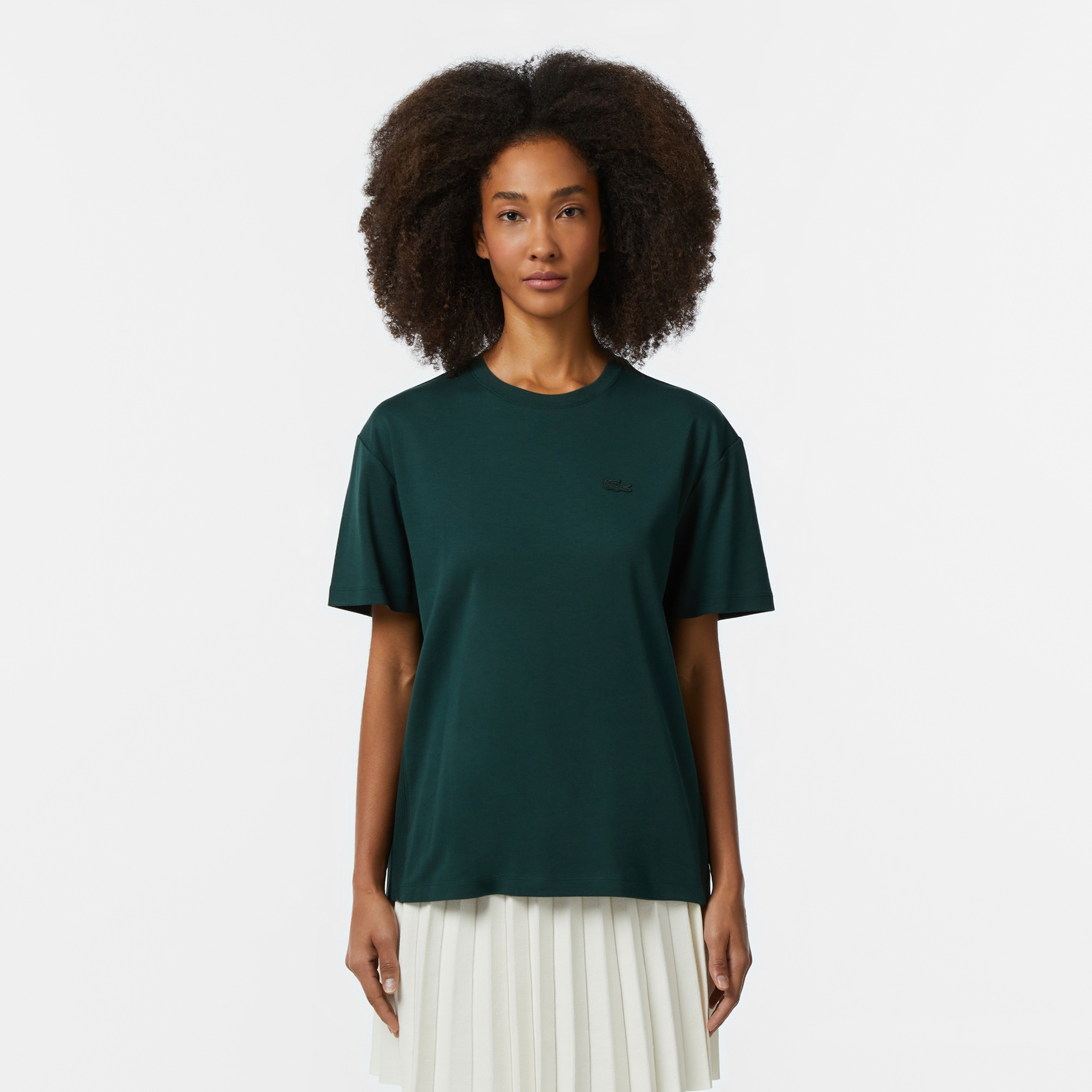 Kadın Relaxed Fit Bisiklet Yaka Koyu Yeşil T-Shirt