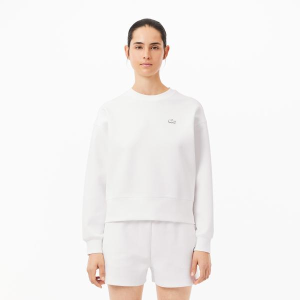 Kadın Oversize Fit Bisiklet Yaka Beyaz Sweatshirt