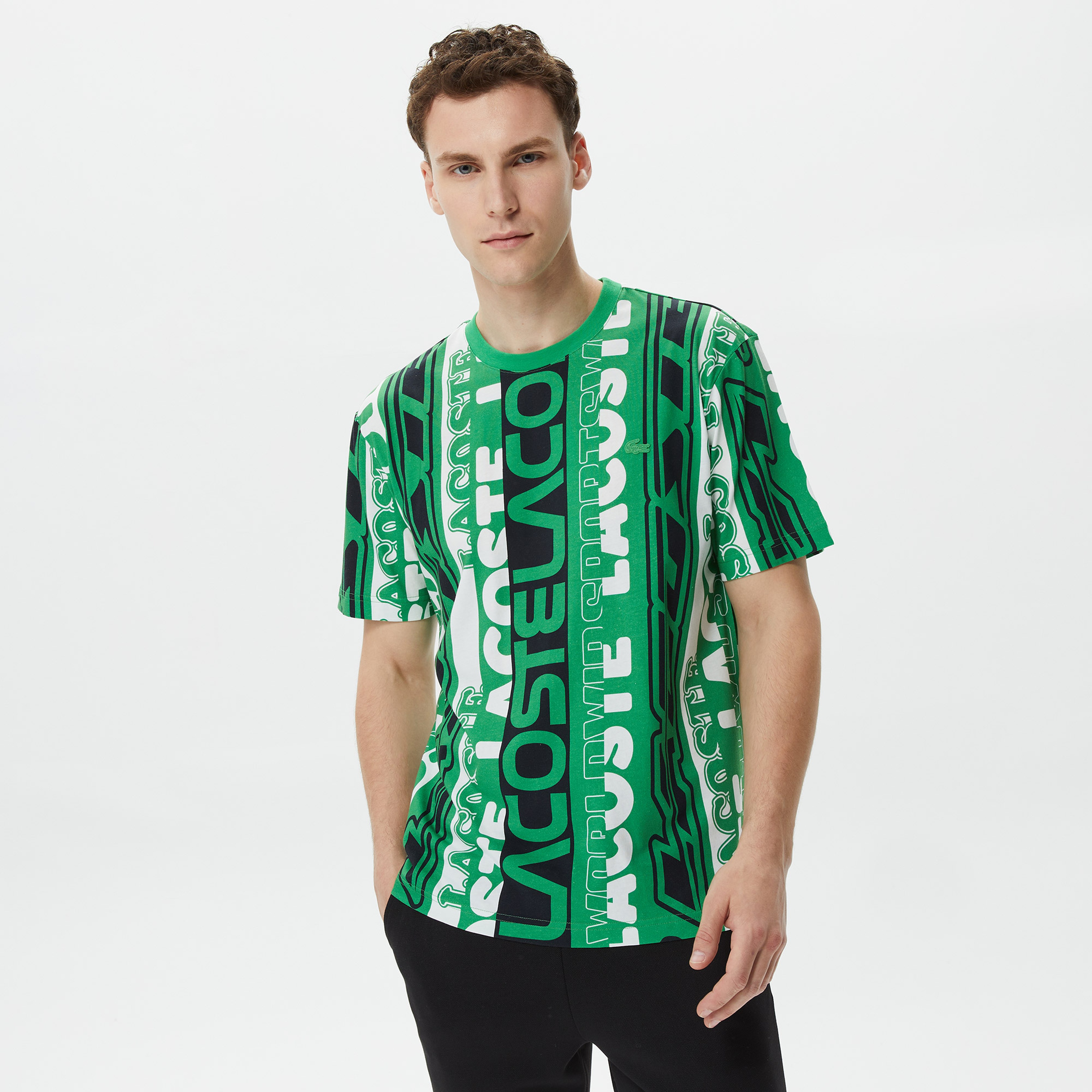 Erkek Regular Fit Bisiklet Yaka Baskılı Yeşil T-Shirt