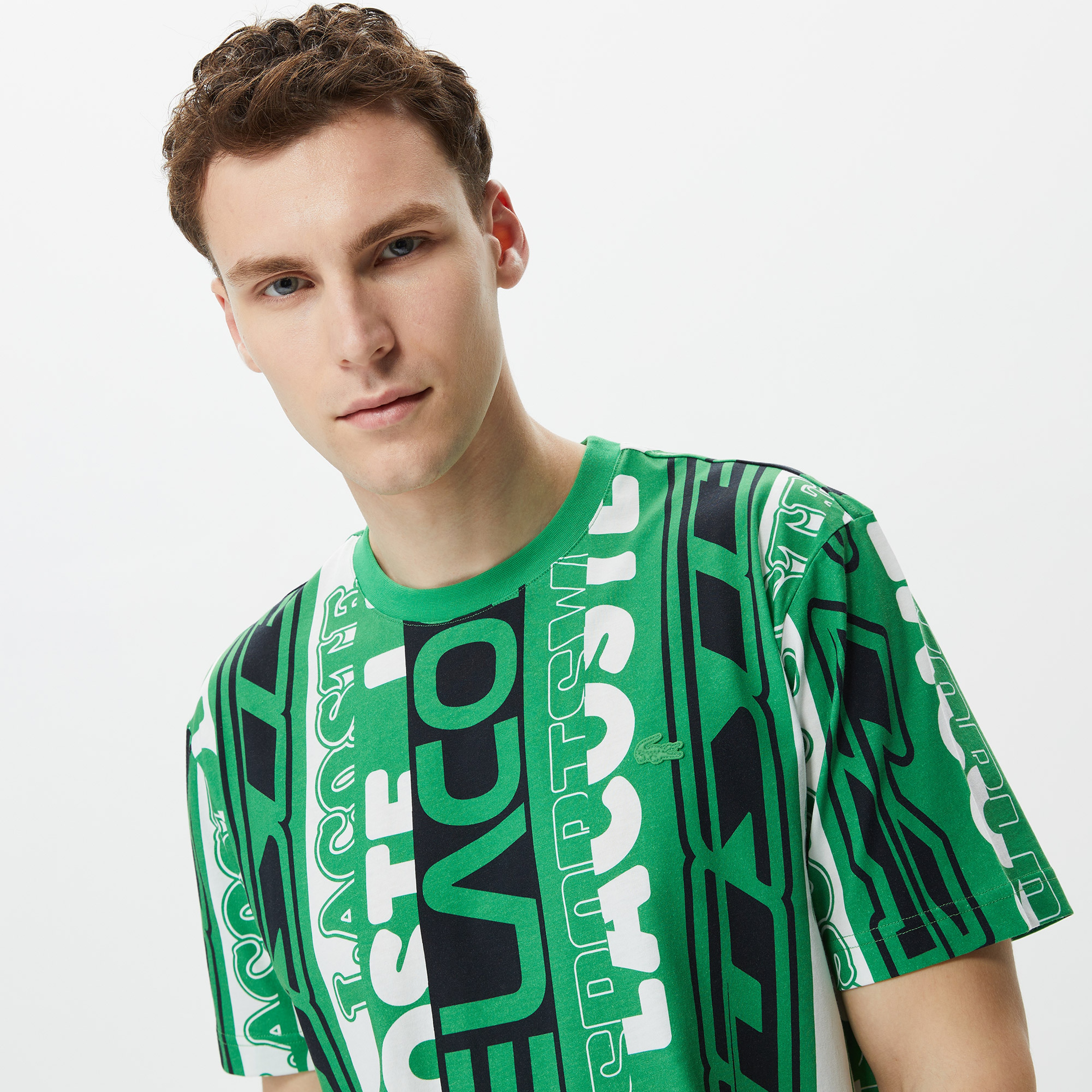 Erkek Regular Fit Bisiklet Yaka Baskılı Yeşil T-Shirt