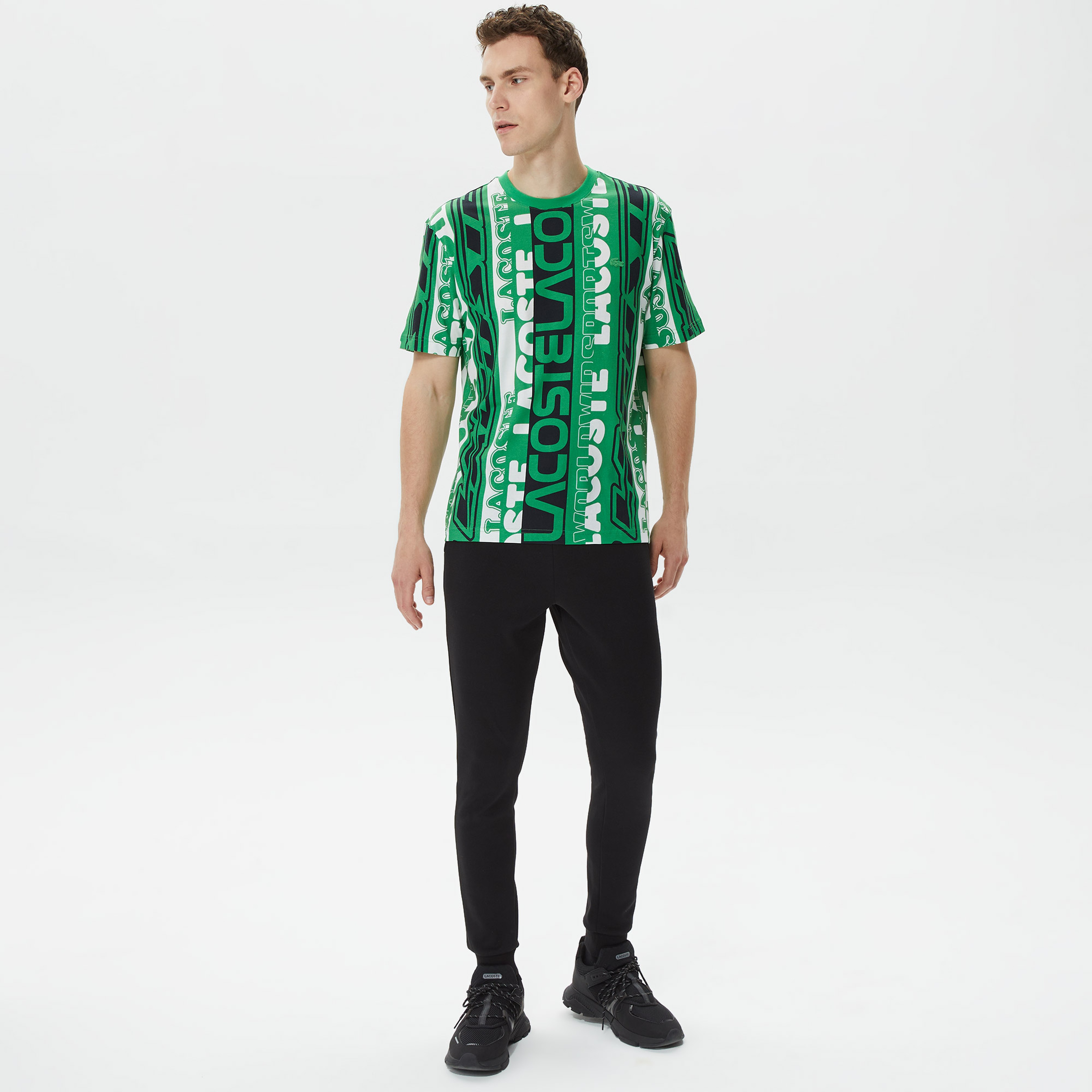 Erkek Regular Fit Bisiklet Yaka Baskılı Yeşil T-Shirt