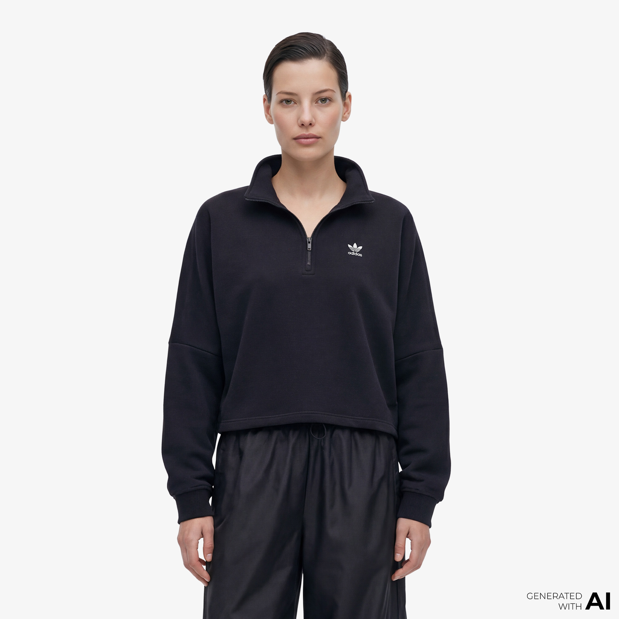 adidas Essentials Fleece 1/2 Zip Kadın Siyah SweatshirtMIW5726