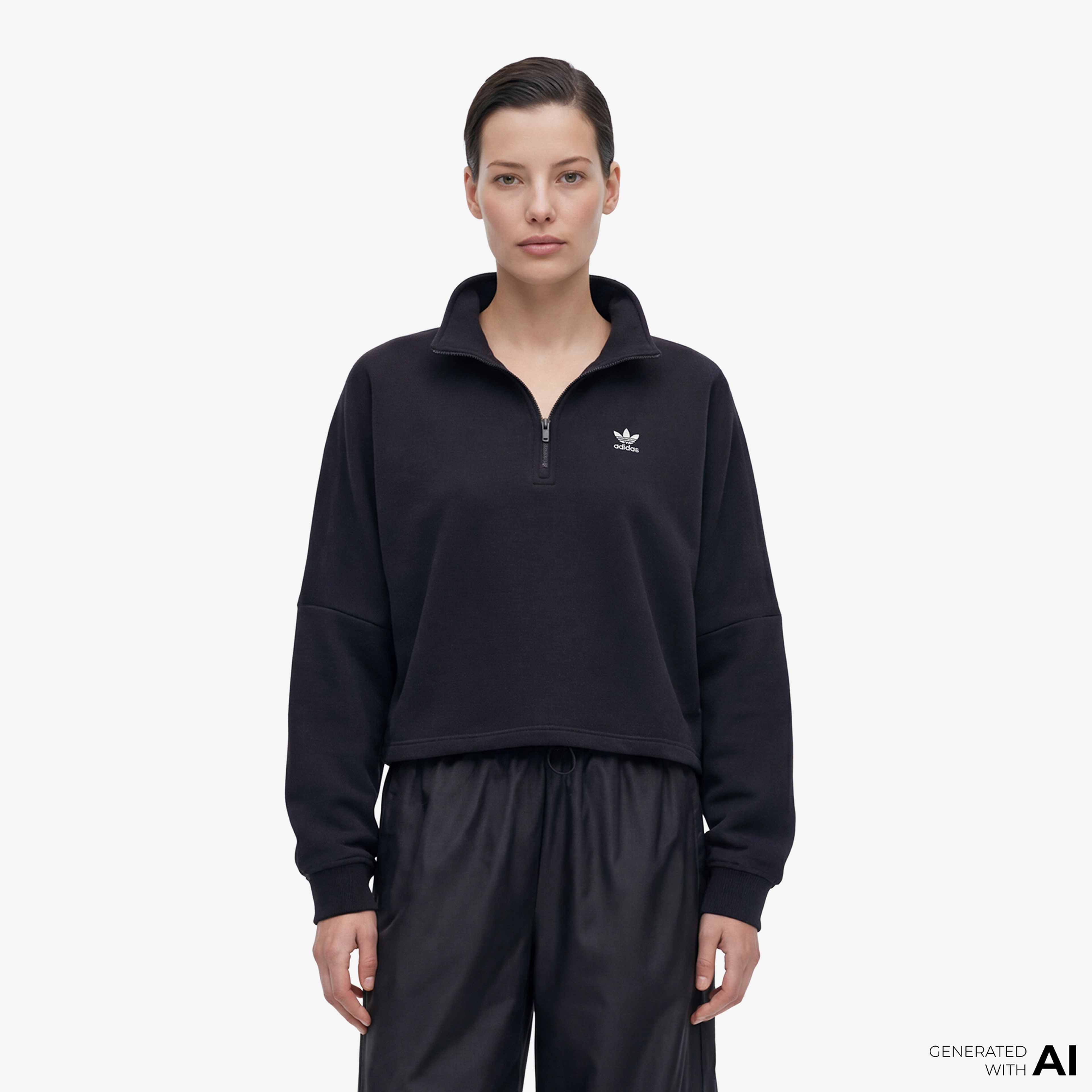 adidas Essentials Fleece 1/2 Zip Kadın Siyah Sweatshirt