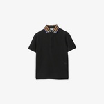 Burberry Check Yaka Detaylı Pamuklu Çocuk Siyah Polo