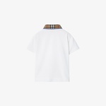 Burberry Check Yaka Detaylı Pamuklu Çocuk Beyaz Polo