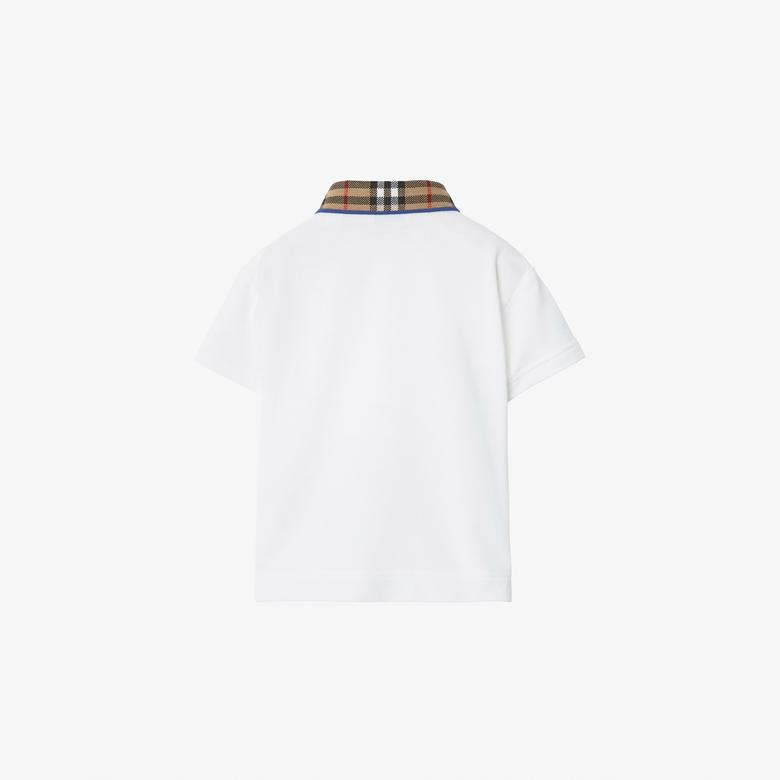 Burberry Check Yaka Detaylı Pamuklu Çocuk Beyaz Polo