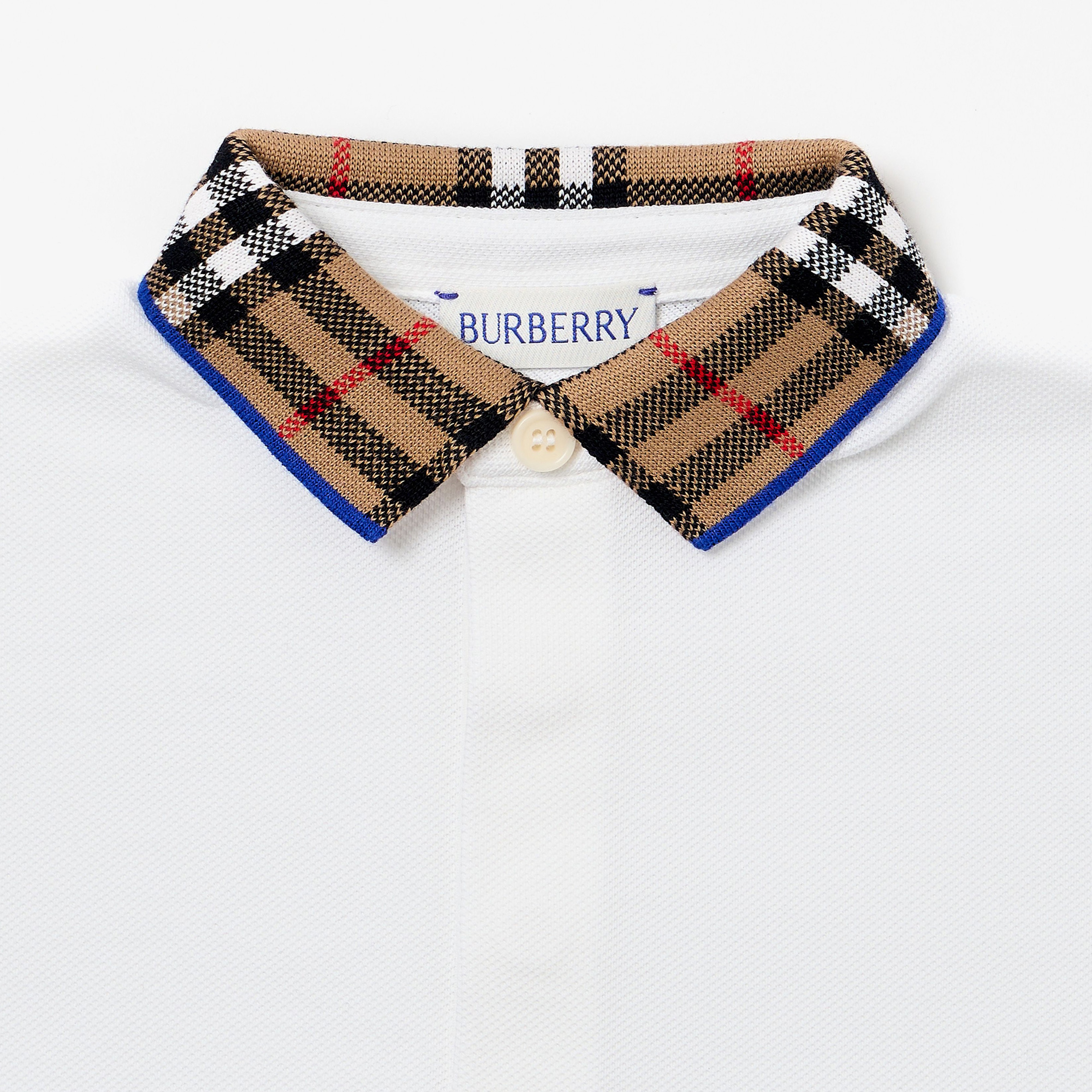 Burberry Check Yaka Detaylı Pamuklu Çocuk Beyaz Polo