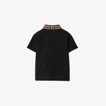 Burberry Check Yaka Detaylı Pamuklu Çocuk Siyah Polo