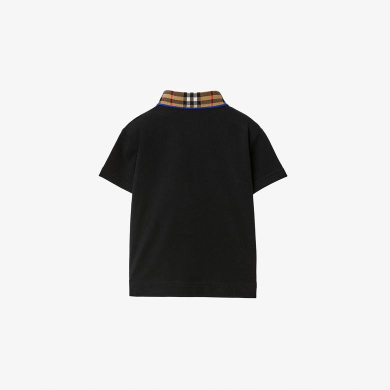 Burberry Check Yaka Detaylı Pamuklu Çocuk Siyah Polo