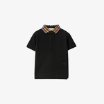 Burberry Check Yaka Detaylı Pamuklu Çocuk Siyah Polo