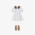 Burberry Check Collar Pamuklu Çocuk Beyaz Elbise