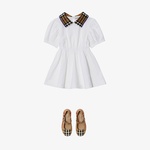 Burberry Check Collar Pamuklu Çocuk Beyaz Elbise