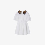 Burberry Check Collar Pamuklu Çocuk Beyaz Elbise
