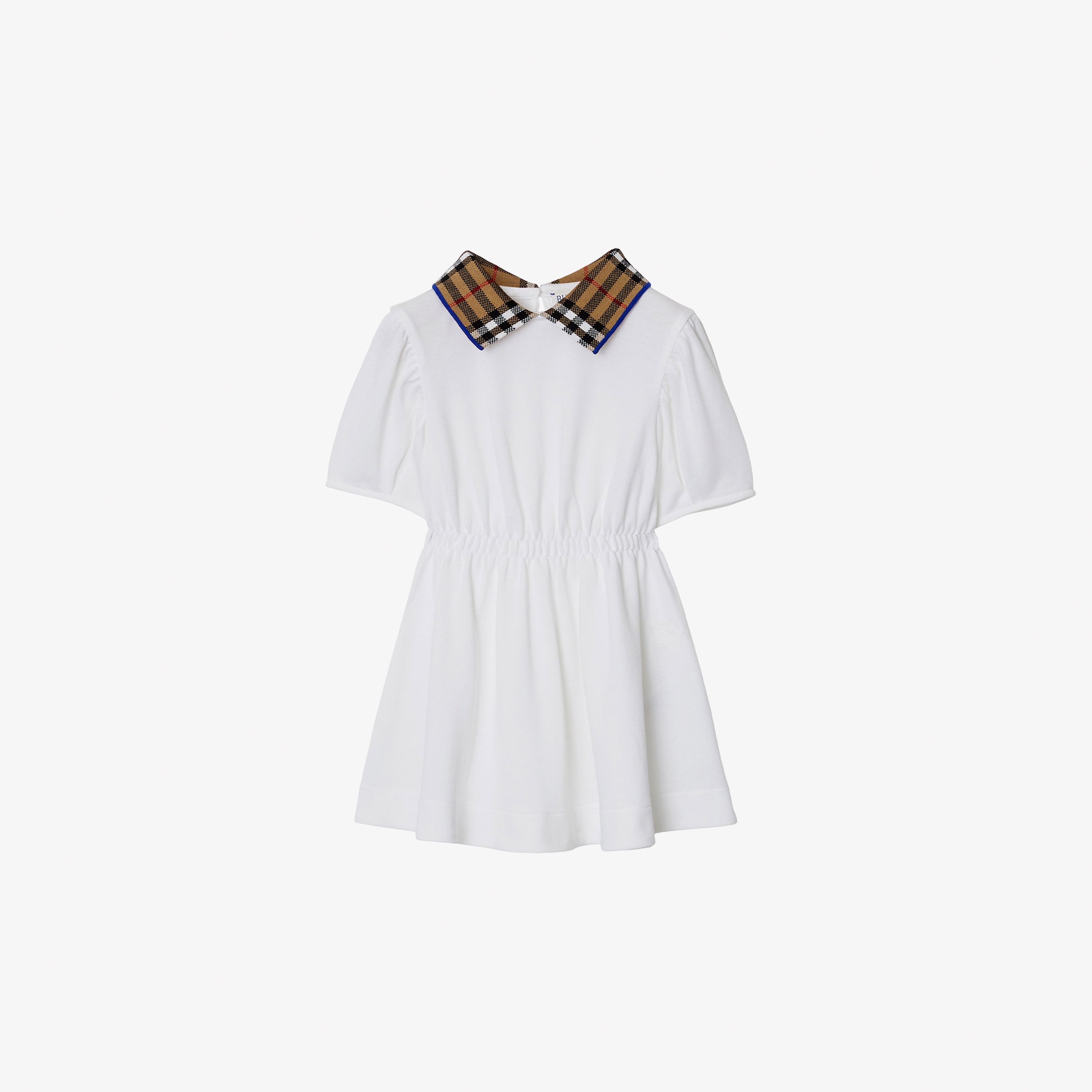 Burberry Check Collar Pamuklu Çocuk Beyaz Elbise