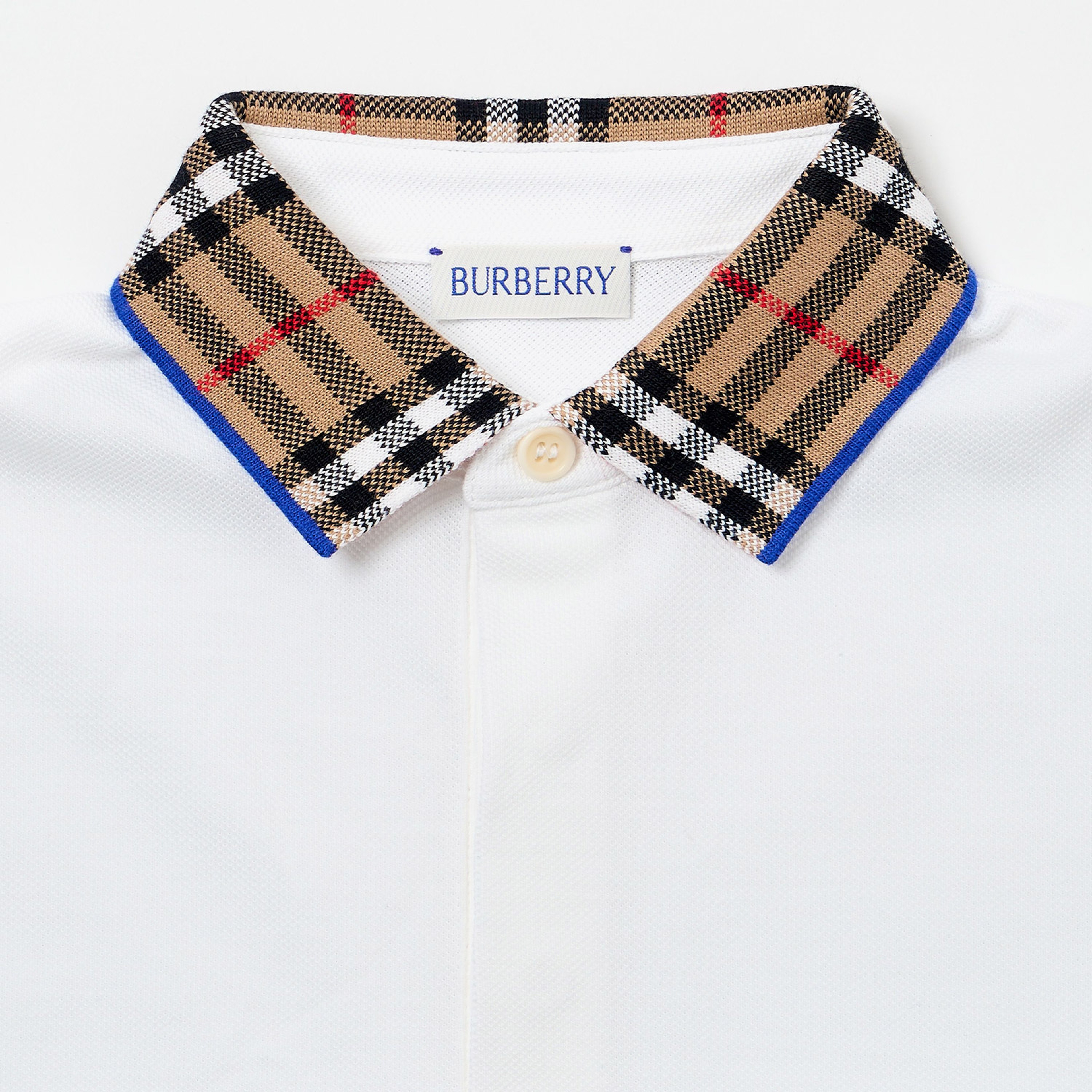 Burberry Check Yaka Detaylı Pamuklu Çocuk Beyaz Polo