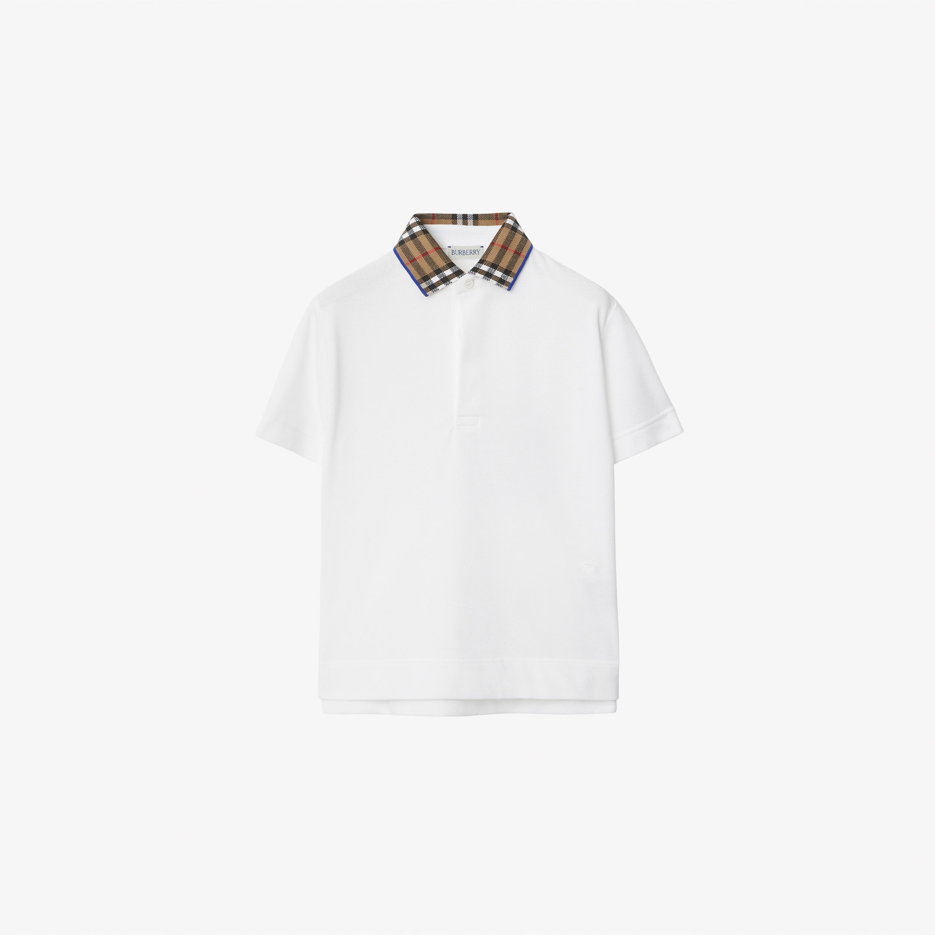 Burberry Check Yaka Detaylı Pamuklu Çocuk Beyaz Polo