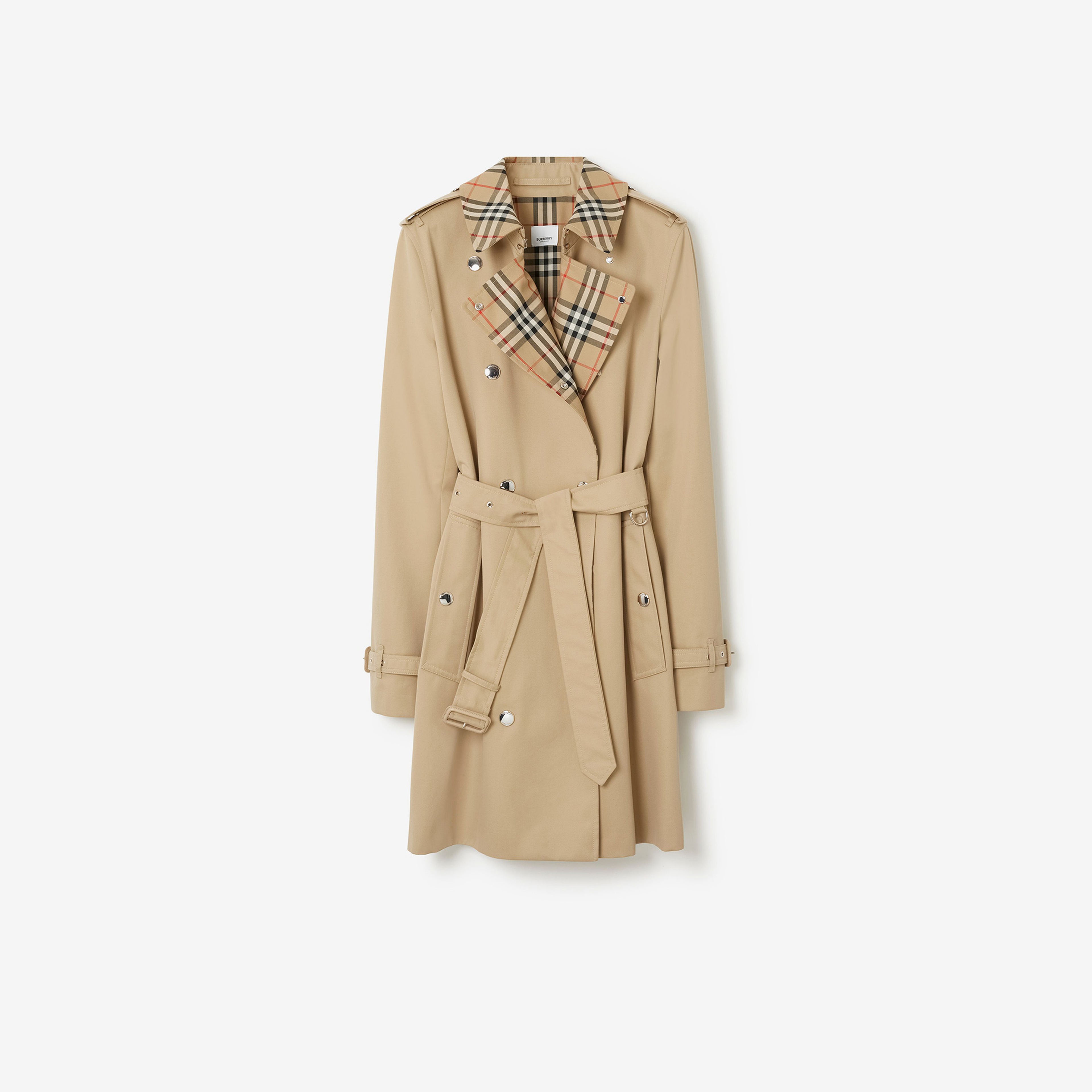 Burberry Short Check Yaka Detaylı Gabardine Kadın Bej Trençkot