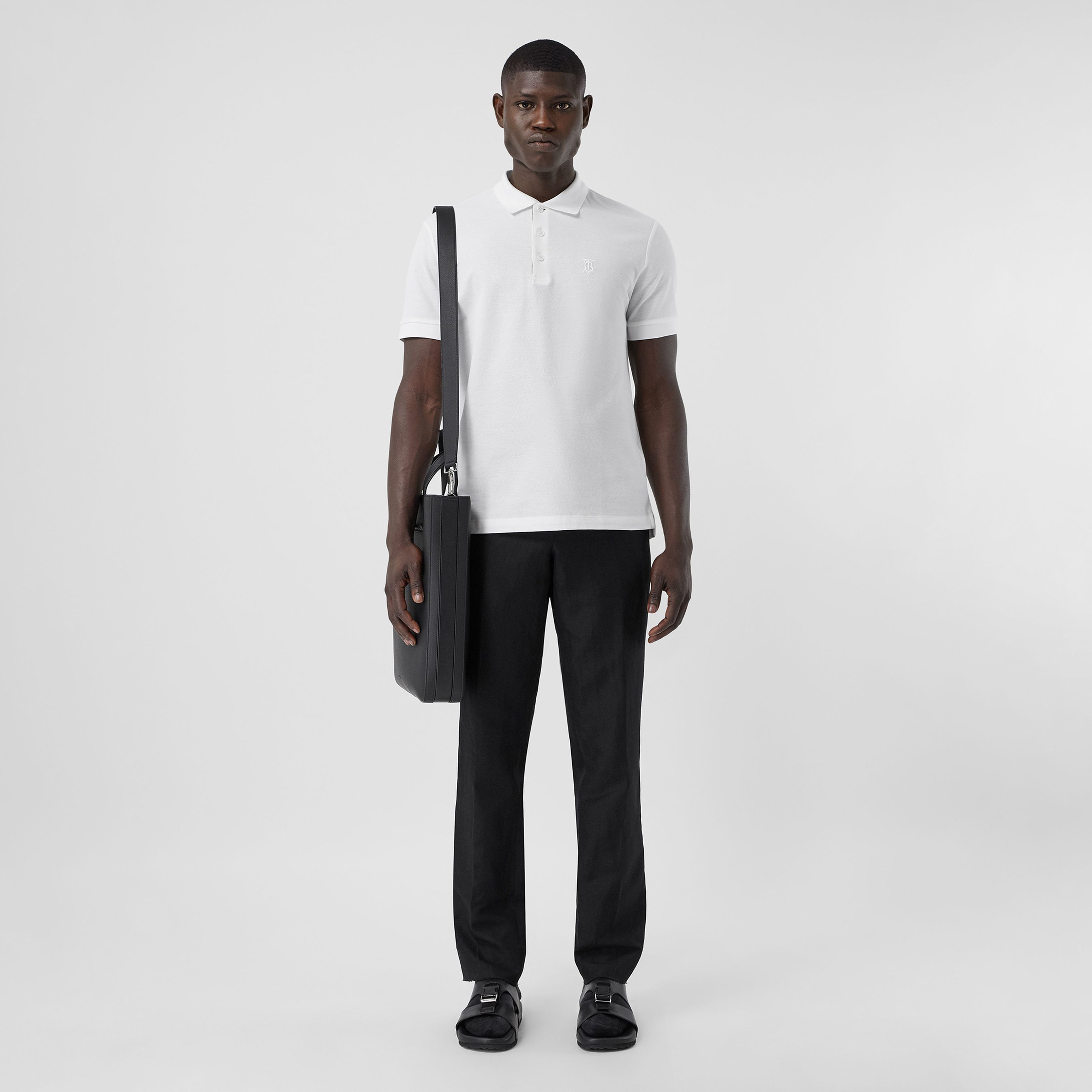 Burberry Eddie Monogram Motif Cotton Piqu
 Erkek Beyaz Polo