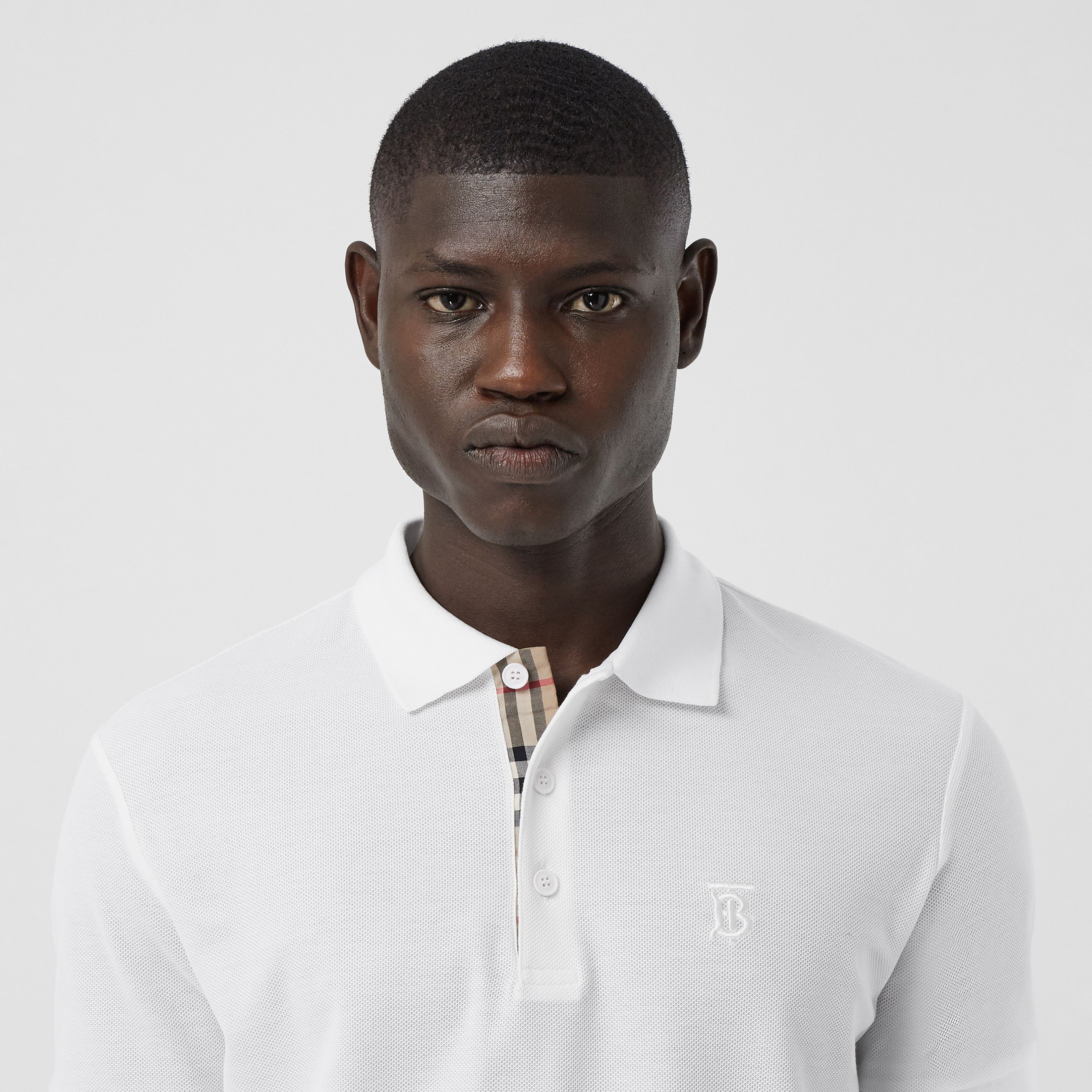 Burberry Eddie Monogram Motif Cotton Piqu
 Erkek Beyaz Polo